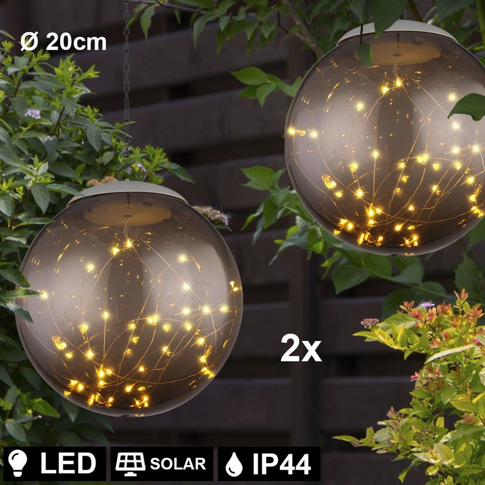 etc-shop LED Gartenleuchte, LED-Leuchtmittel fest verbaut, Warmweiß, 2x LED  Solar Außen Bereich Hänge Lampen Balkon Lichterkette Garten