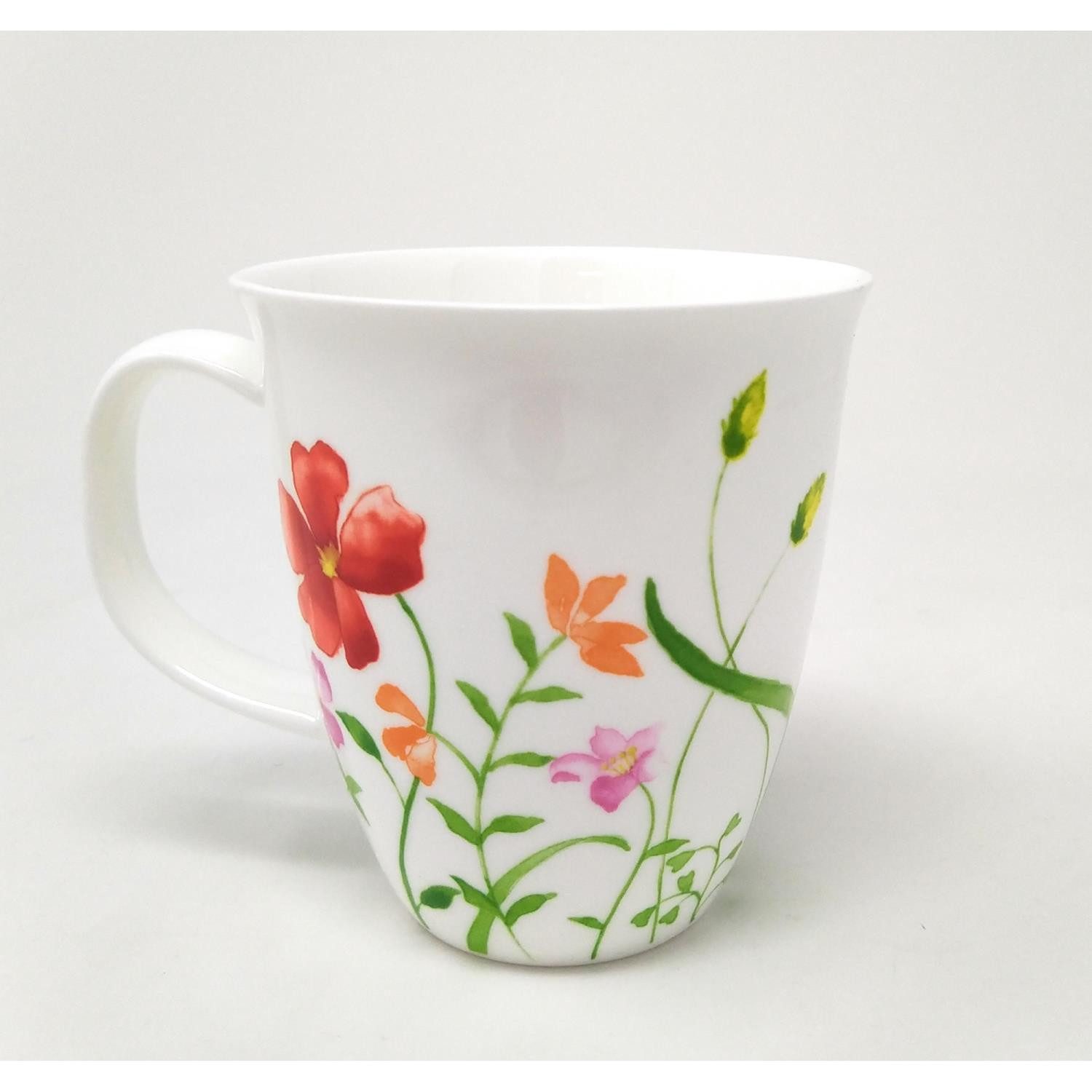 TeaLogic Tasse Blumen, Porzellan, Spülmaschinengeeignet, Weiß, Blumen, H: 10,8cm