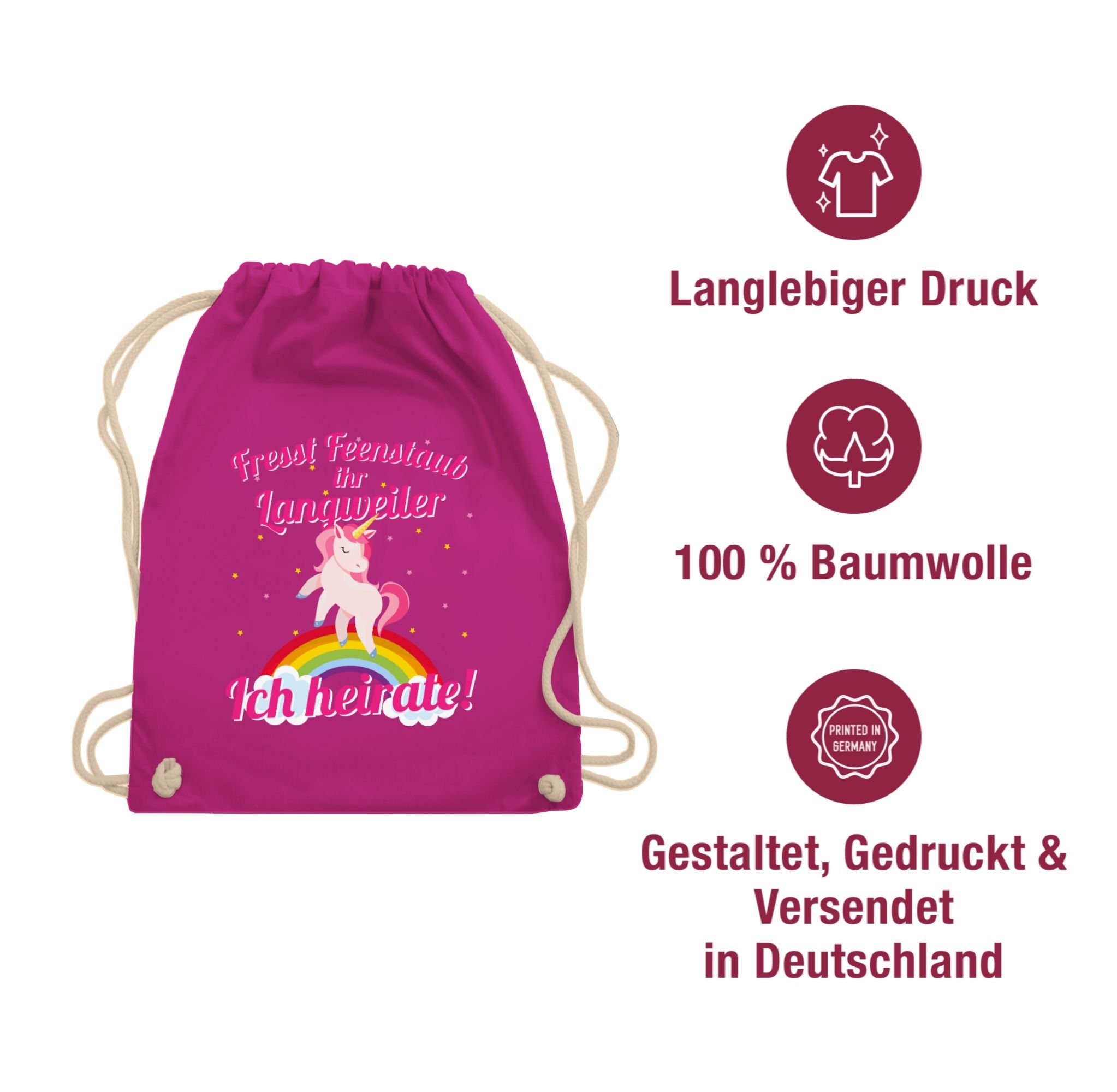 JGA Fresst Frauen Junggesellenabschied heirate!, 01 Ich Turnbeutel Fuchsia Langweiler Shirtracer Feenstaub ihr