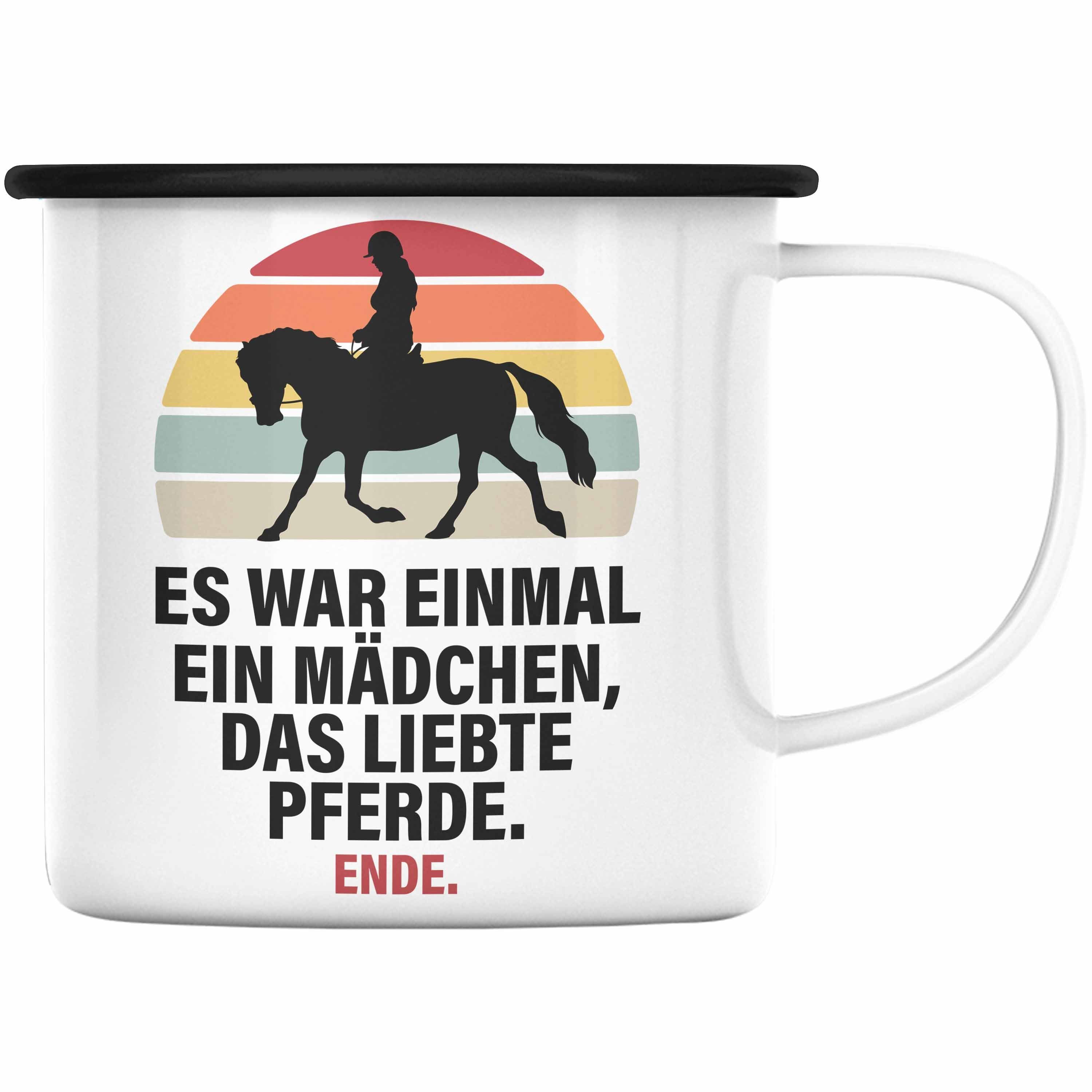 Trendation Thermotasse Trendation - Pferde Emaille Tasse Lustig Reiterin Geschenk Pferde Geschenke Mädchen Pferdeliebhaber Schwarz