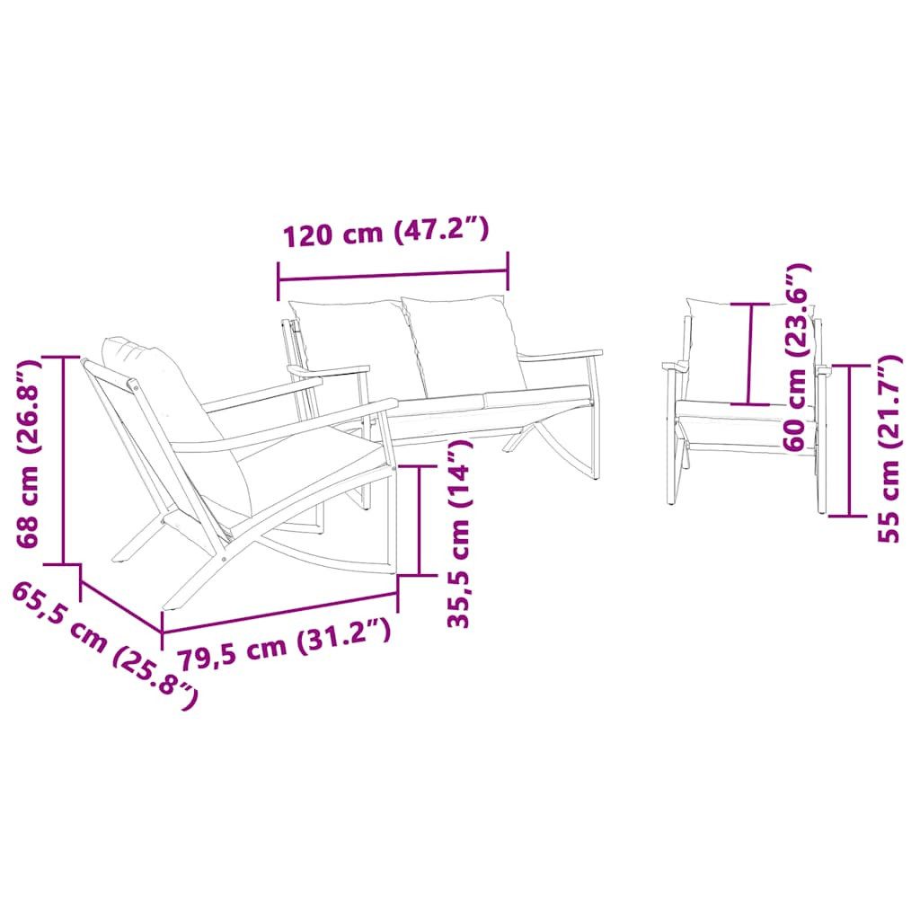 vidaXL Gartenlounge-Set 3-tlg. Balkonmöbel-Set mit Kissen günstig online kaufen