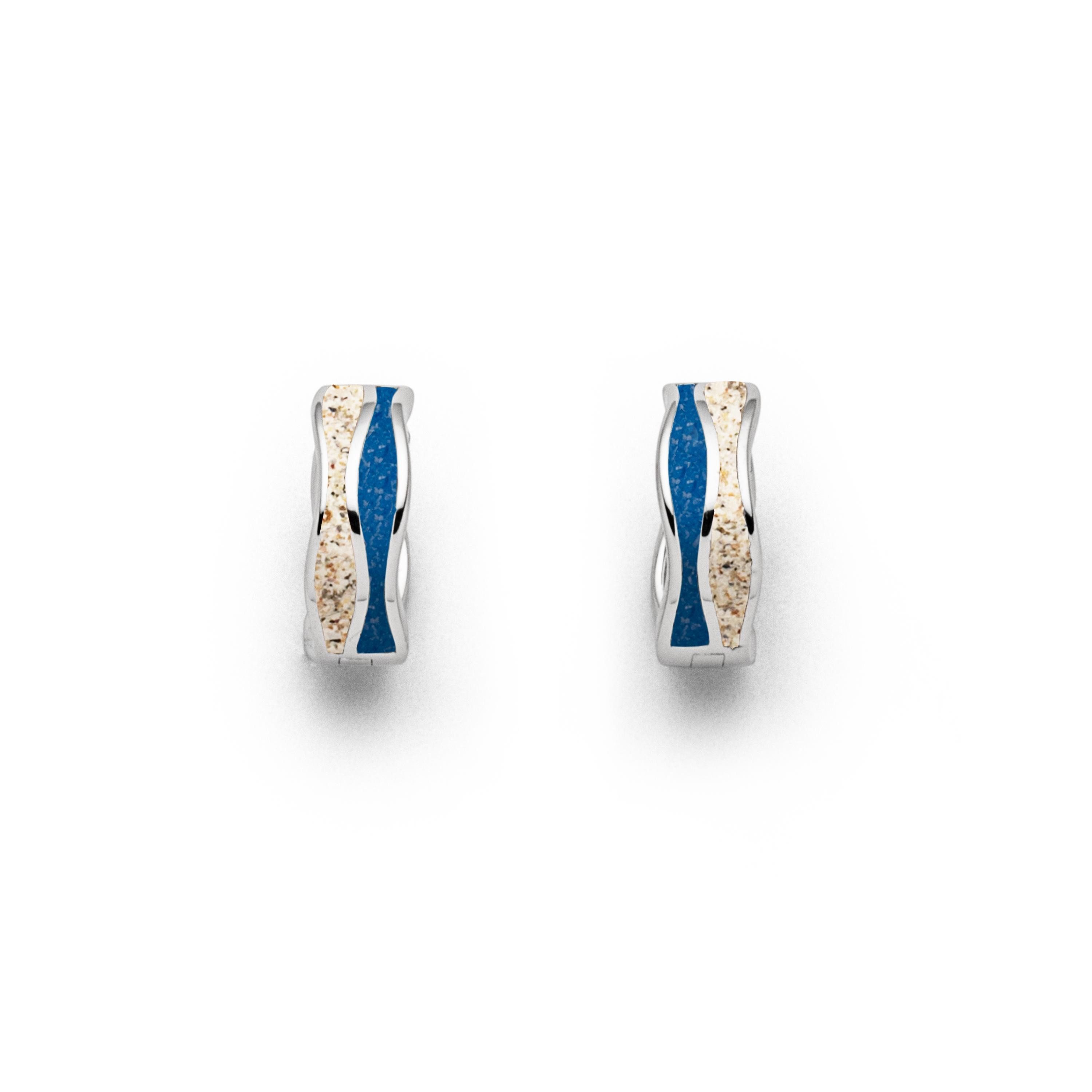 DUR Paar Creolen Strandwellen O5337 925 Silber Strandsand blauer Steinsand, maritime Ohrringe