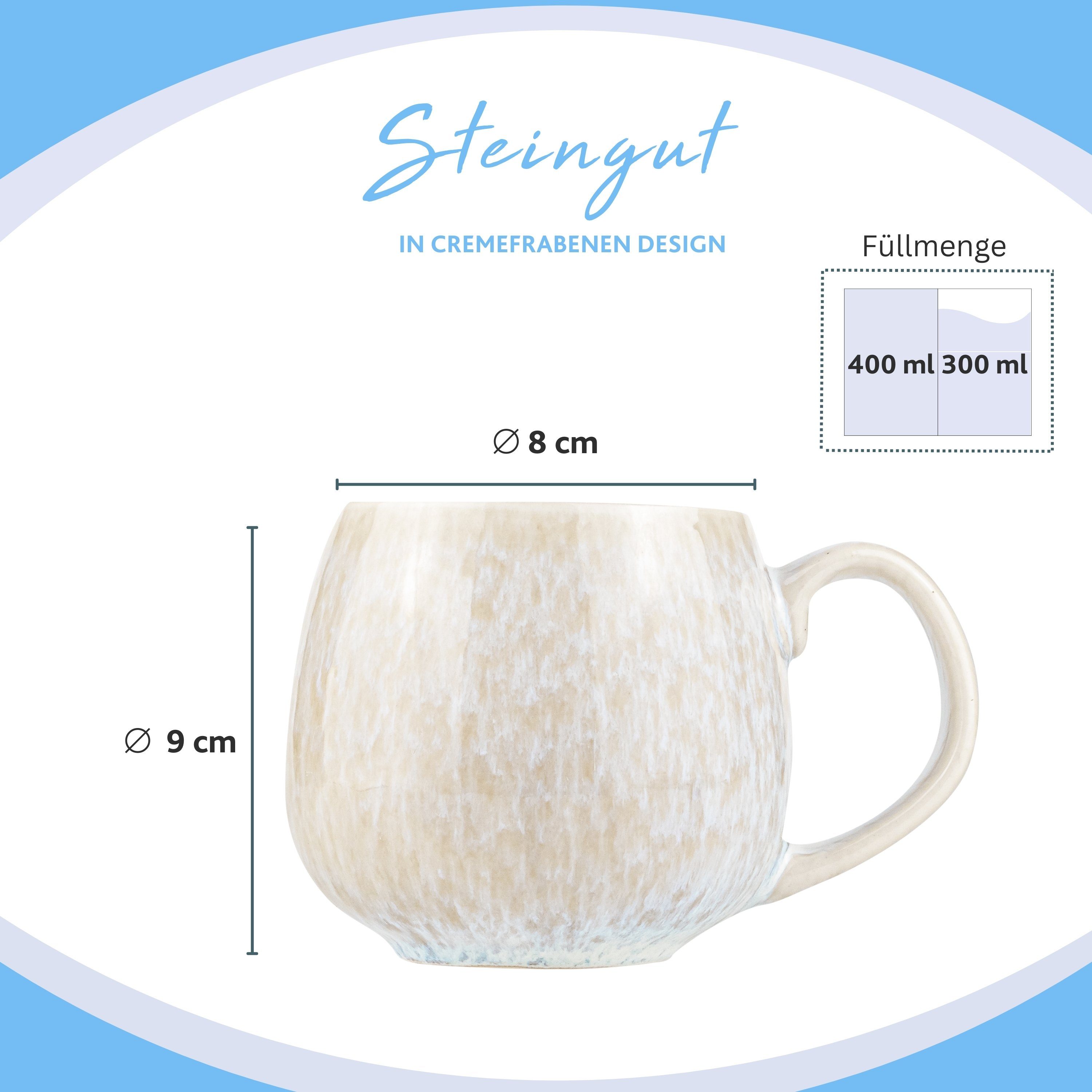 SÄNGER Becher Santorini Kaffeebecher Set (4-teilig), 4-tlg., Steingut, Cremefarben mit Flieder Blauem Verlauf, Handmade, Premium Collection