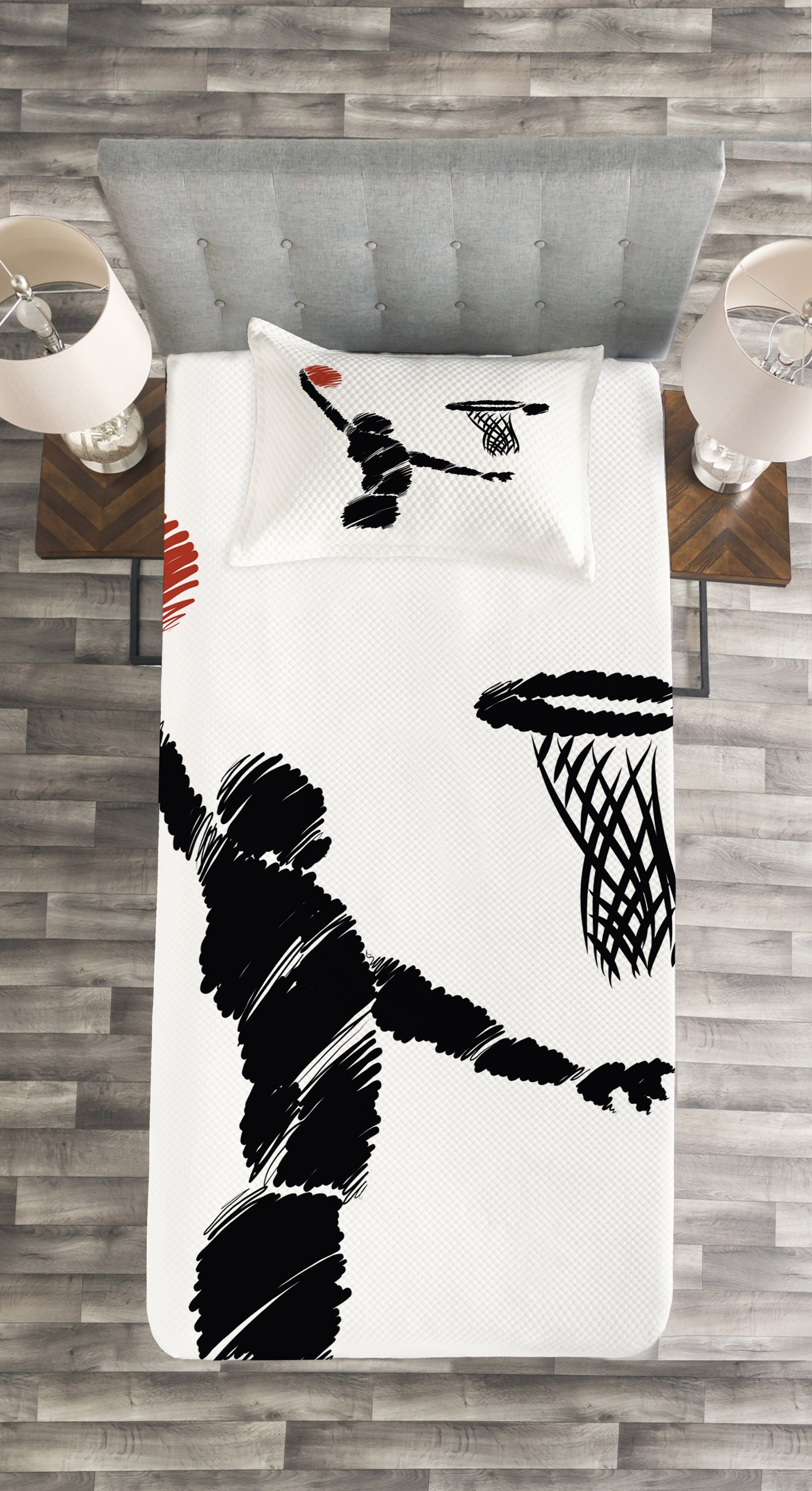 Abakuhaus, Basketball-Spieler-Grafik Waschbar, Jugend mit Kissenbezügen Set Tagesdecke