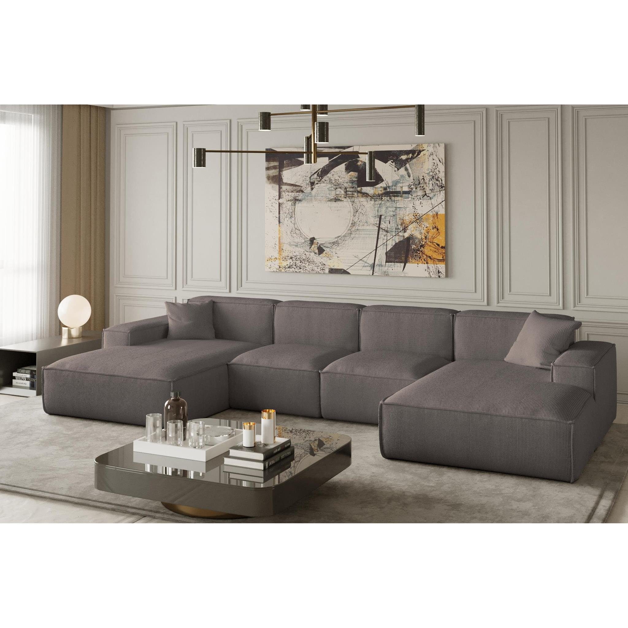 Beautysofa Ecksofa Lugano U Medium, 342 cm Ecke im modernes Stil, U-Form Polsterecke, mit breite Armlehnen