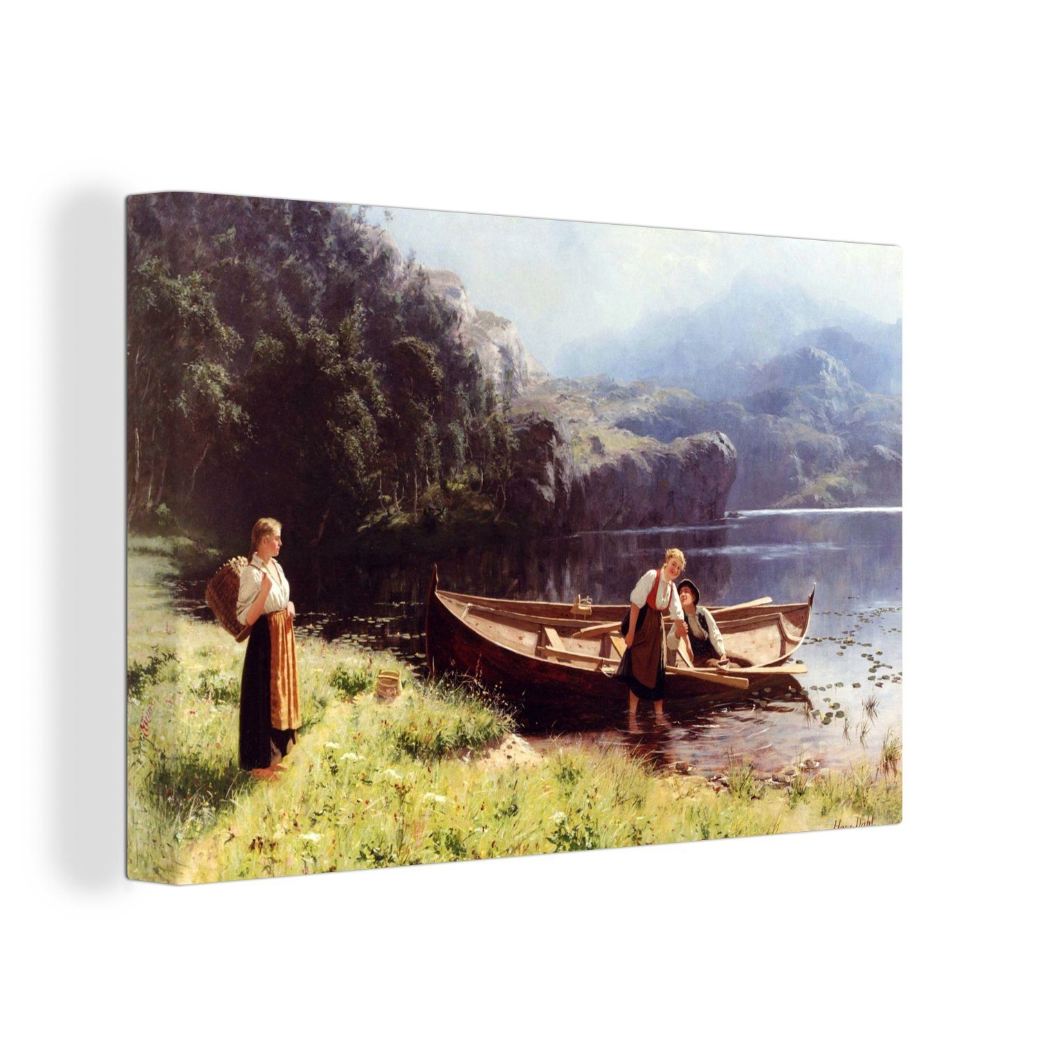 OneMillionCanvasses® Leinwandbild Am Wasser - Gemälde von Hans Dahl, (1 St), Wandbild Leinwandbilder, Aufhängefertig, Wanddeko, 30x20 cm