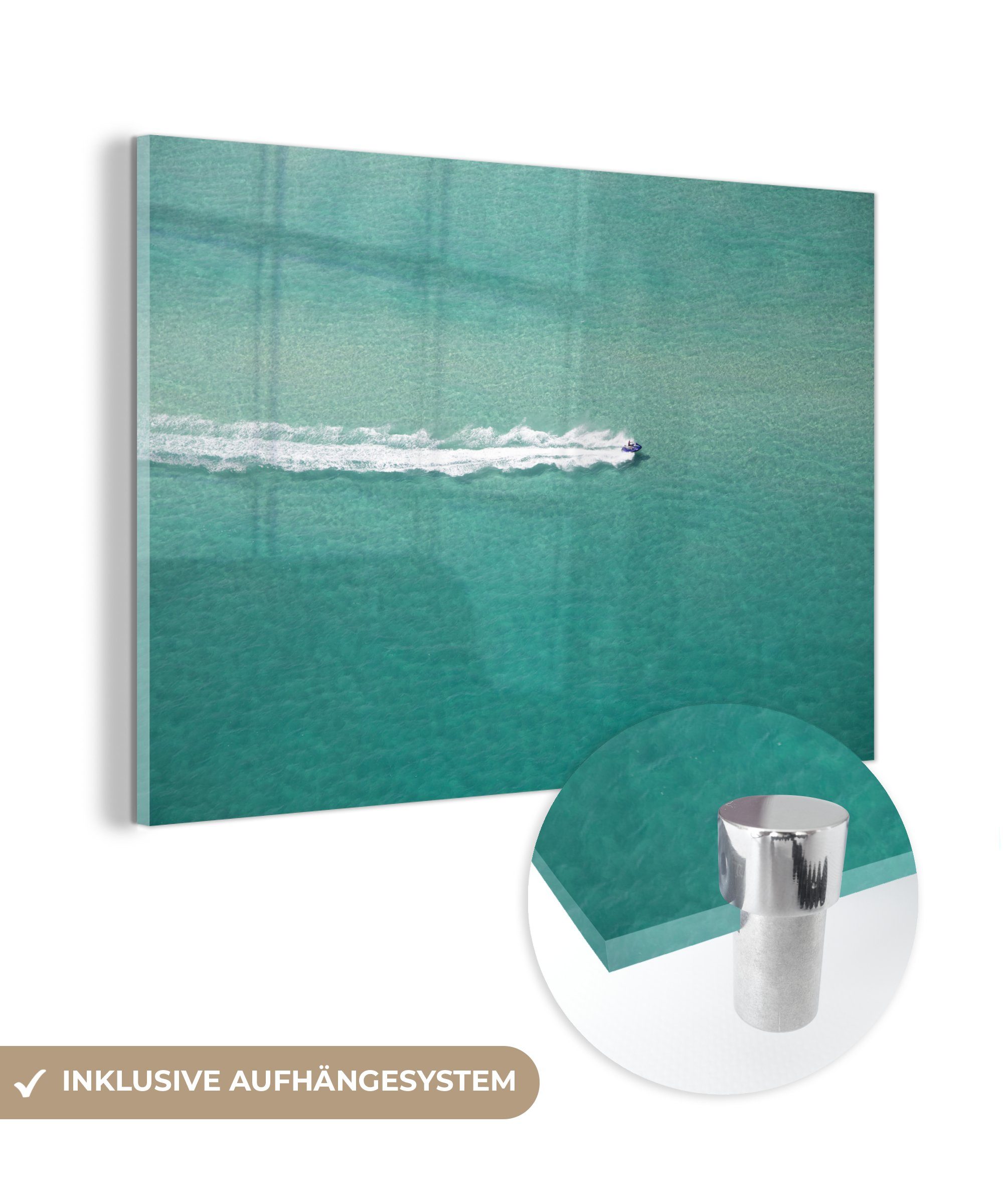 MuchoWow Acrylglasbild Jetskifahren auf klarem, blauem Wasser, (1 St), Acrylglasbilder Wohnzimmer & Schlafzimmer