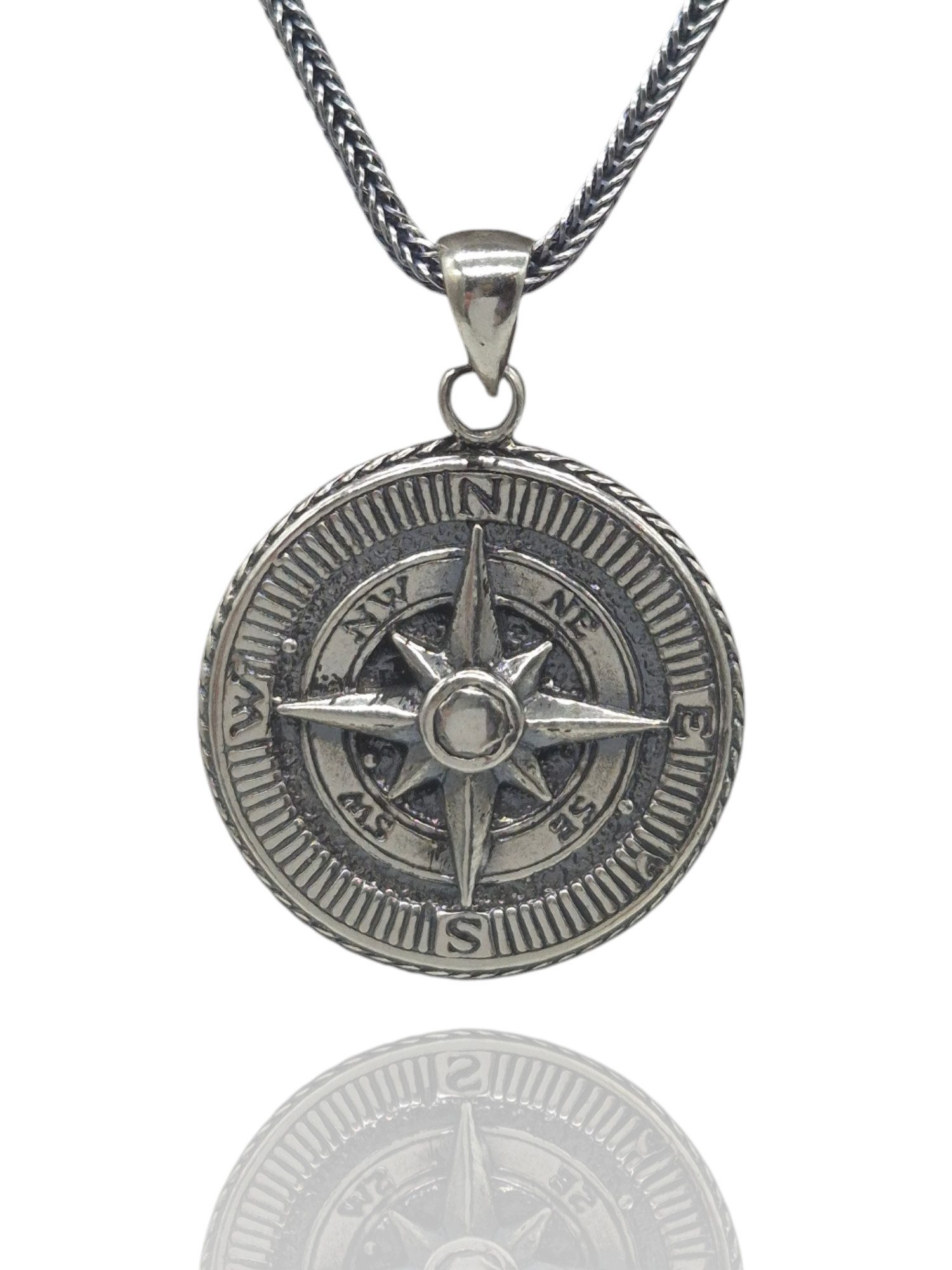 NAHLE Kette mit Anhänger Herren Damen Silber Panzerkette Kompass 925 Silber Halskette Maritim (2-tlg., inkl. Ювелірні виробиbox), 925 Silber Kompass - Made in Germany