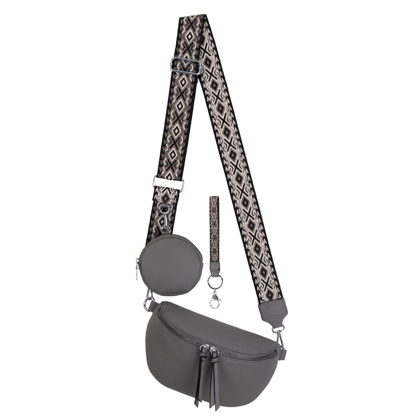 Crossbody-Bag als Bauchtasche Hüfttasche Kunstleder Italy-D, CrossOver, GREY Gürteltasche EAAKIE Umhängetasche tragbar Schultertasche, Umhängetasche