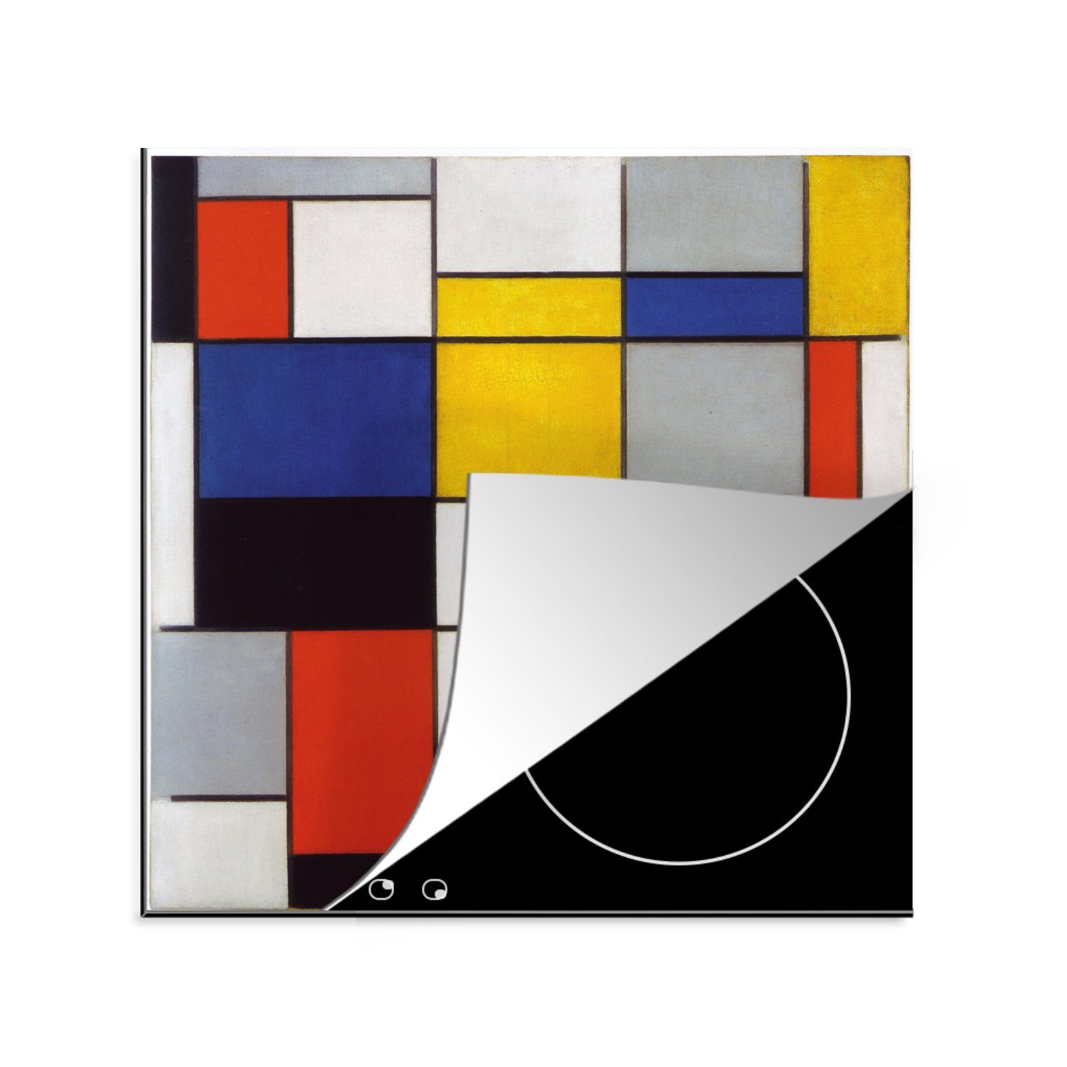 MuchoWow Herdblende-/Abdeckplatte Komposition A - Piet Mondrian, Vinyl, (1 tlg), 78x78 cm, Ceranfeldabdeckung, Arbeitsplatte für küche