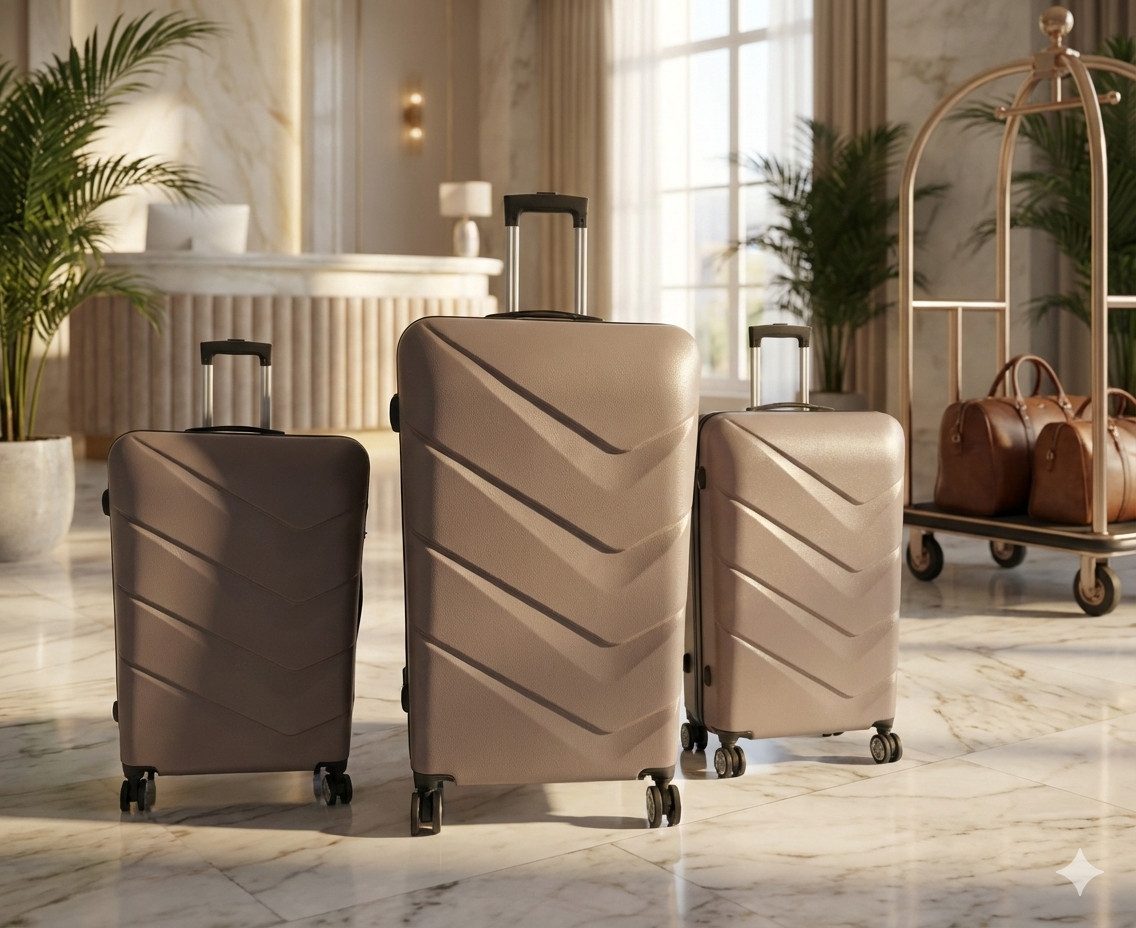 Hoffmanns Kofferset Waveline Platin 3-teiliges Koffer-Set, 4 Rollen, (3 tlg), ABS-Hartschale mit Zahlenschloss & 360° Rollen