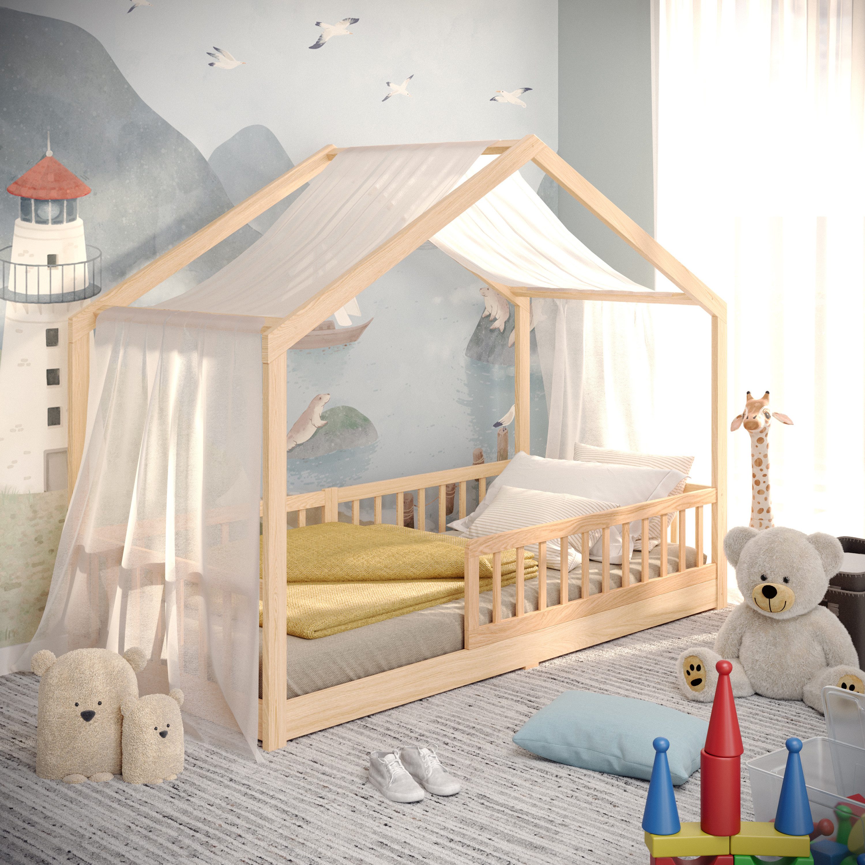 CADANI Kinderbett Malte Bodenbett Hausbett weiß günstig online kaufen