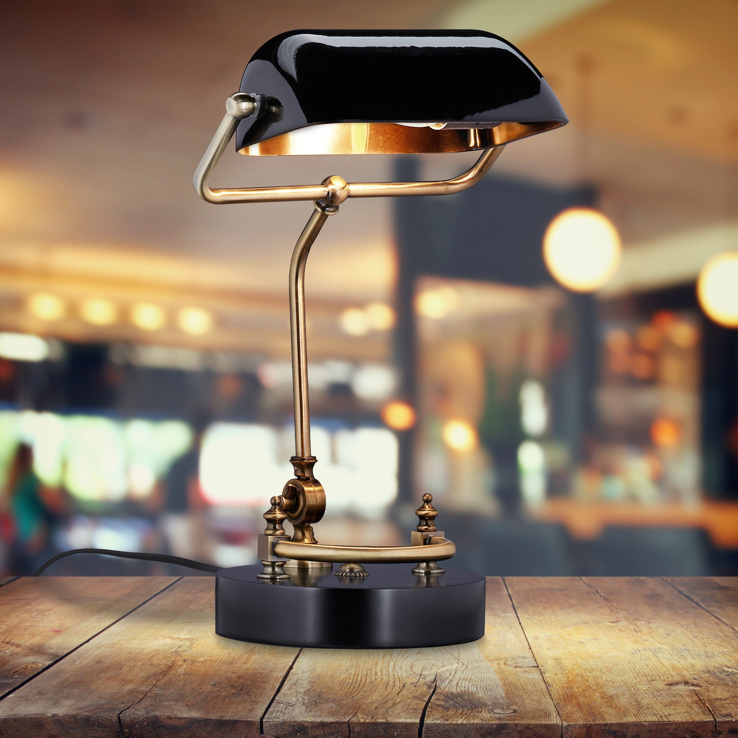 relaxdays Schreibtischlampe Schwarze Bankerlampe mit Glasschirm günstig online kaufen