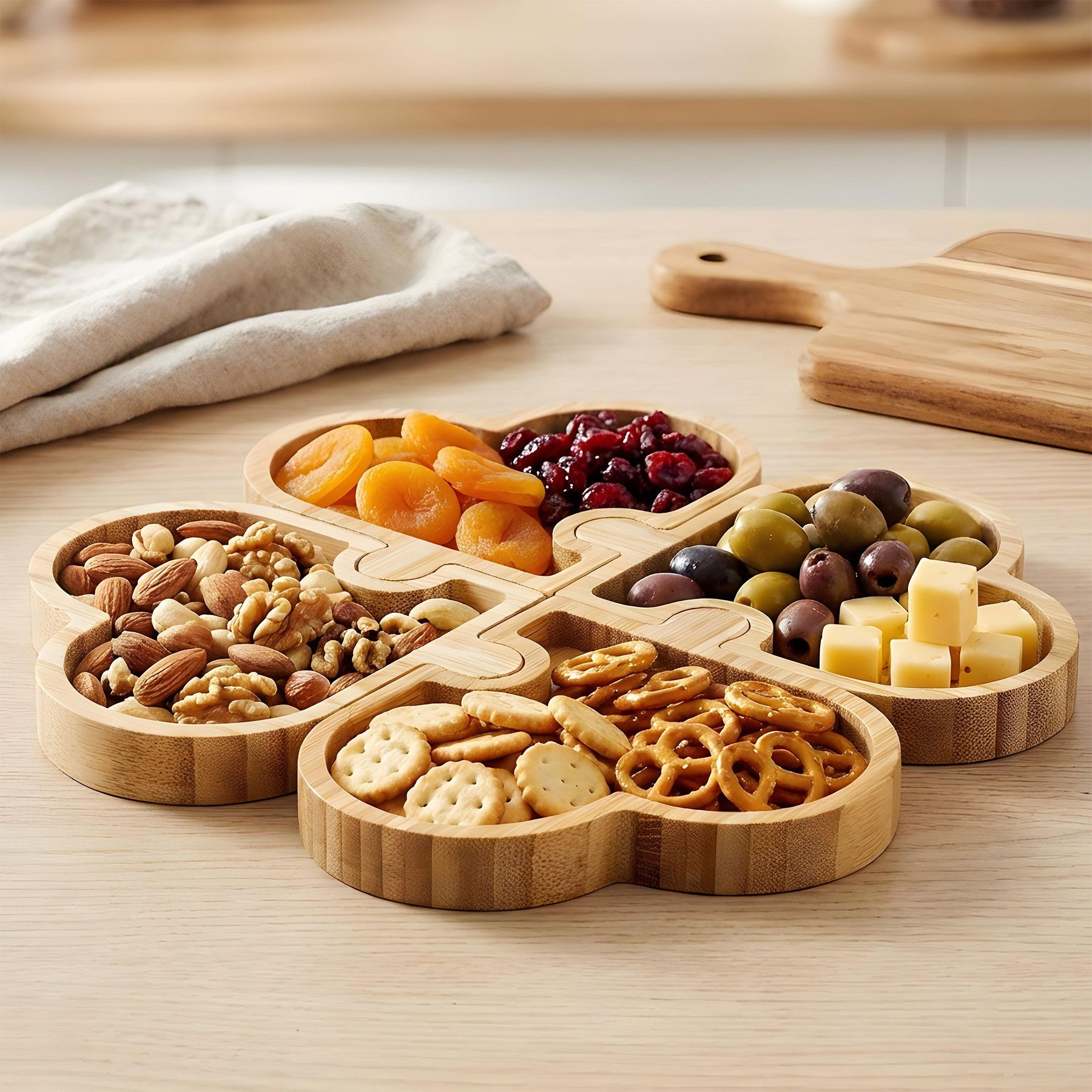 Levandeo® Dekoteller Snackteller Herz 25cm Bambus Holz Natur Teller Puzzle Schale Tischdeko, Snackteller Herz 25cm Bambusholz Natur Teller Puzzle Schale Tischdeko