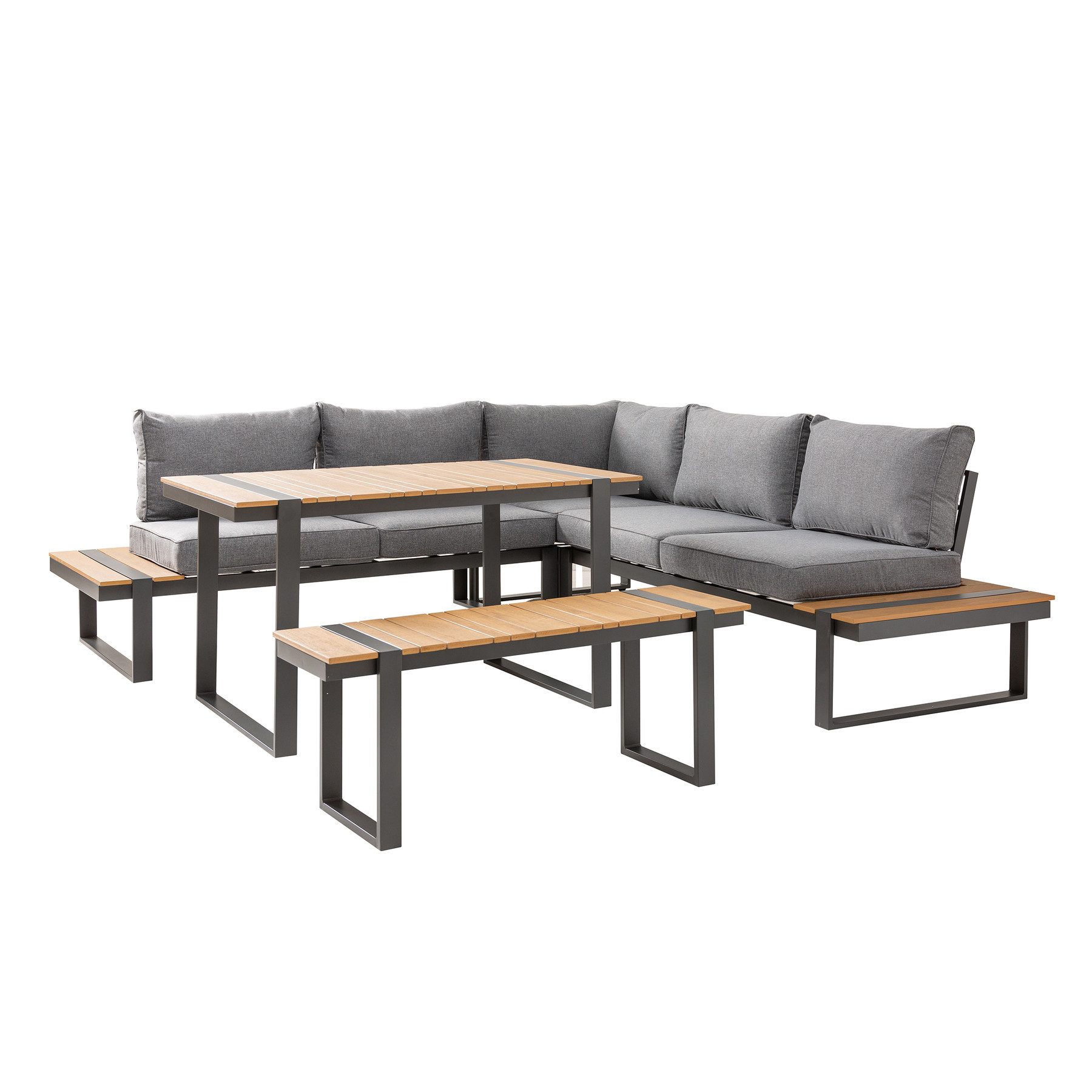 riessambiente Sitzgruppe TAMPA LOUNGE 240cm grau / natur, (Set, 3tlg