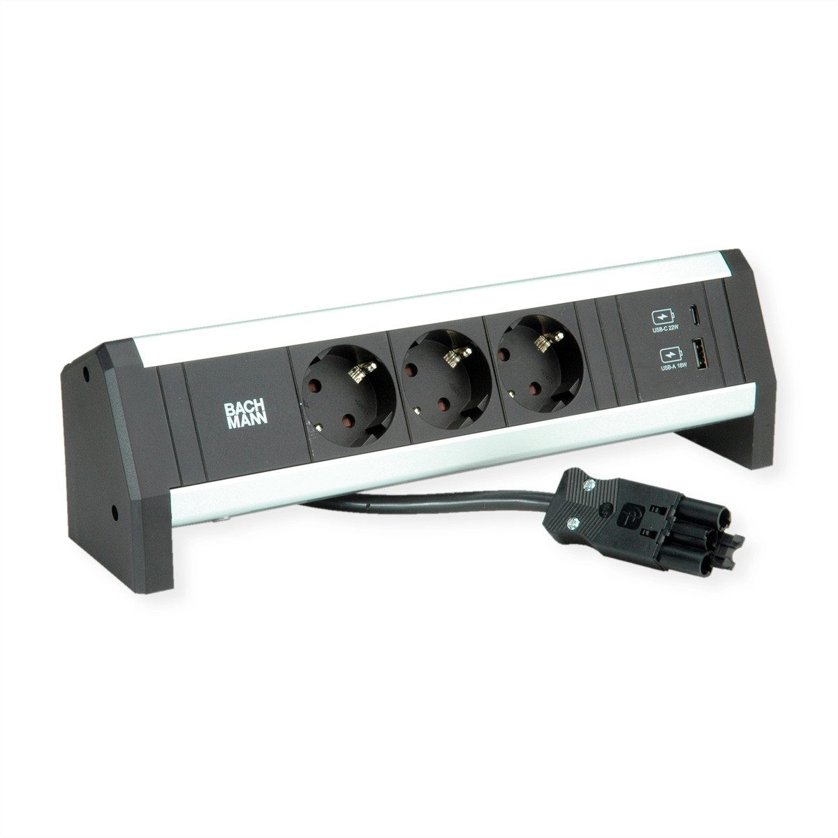 Bachmann Desk1 3x Schutzkontakt, USB-Charger Steckdosenleiste (Kabellänge 0.2 m), GST18 0,2m, 902.1667