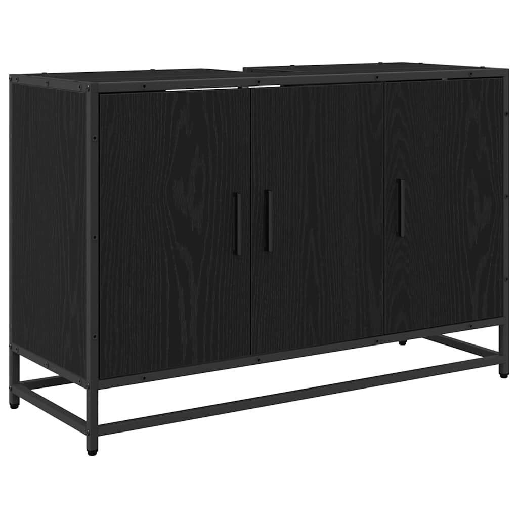 vidaXL Badezimmer-Set Badezimmerschrank mit Tür Schwarz Eichen-Optik 90 x 3 günstig online kaufen