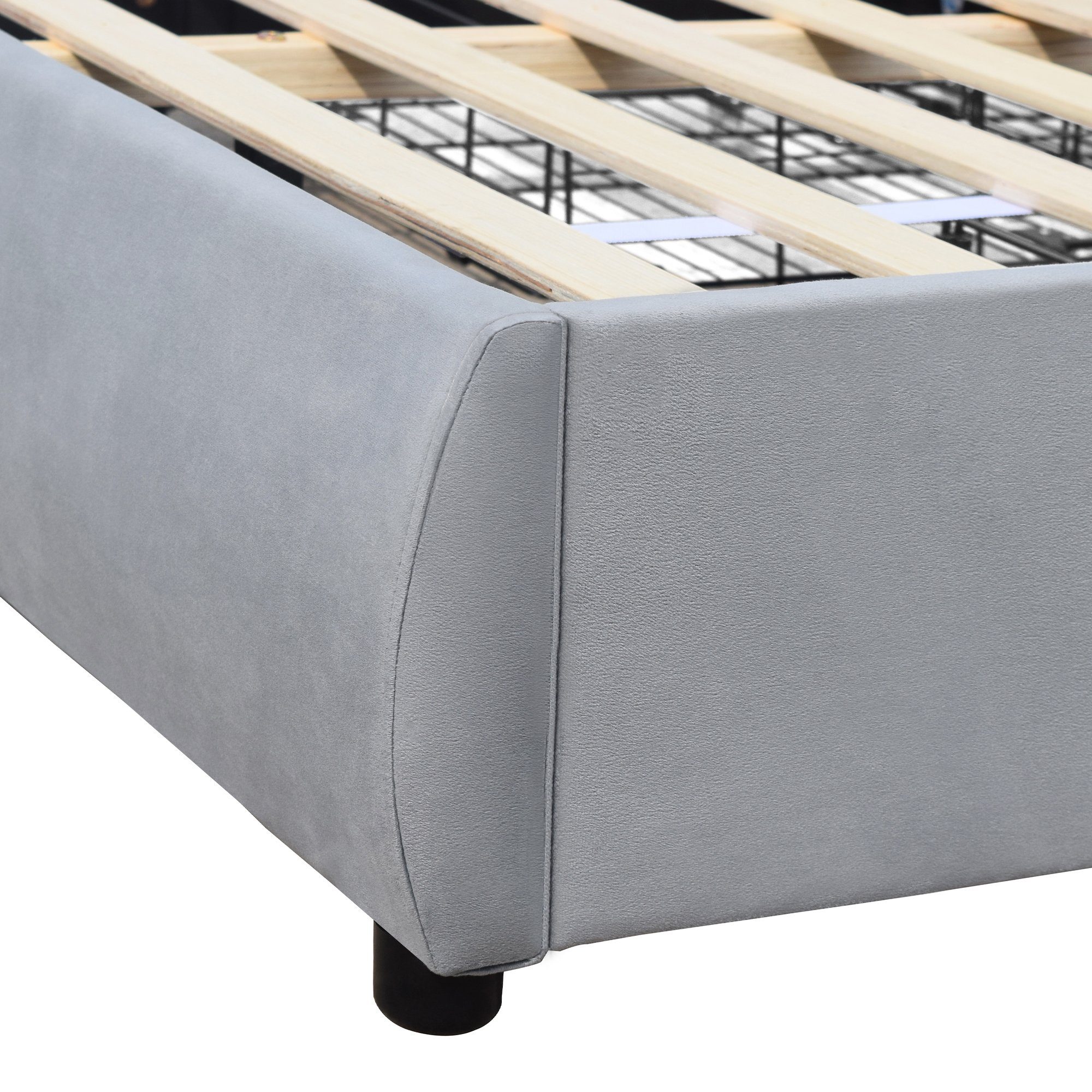 Polsterbett (Polsterbett, 180 x 200 cm Doppelbett mit Lattenrost und 4 Schubladen), Holzbett inkl. Kopfteil mit Rautensteppung, Bezug aus Samtstoff