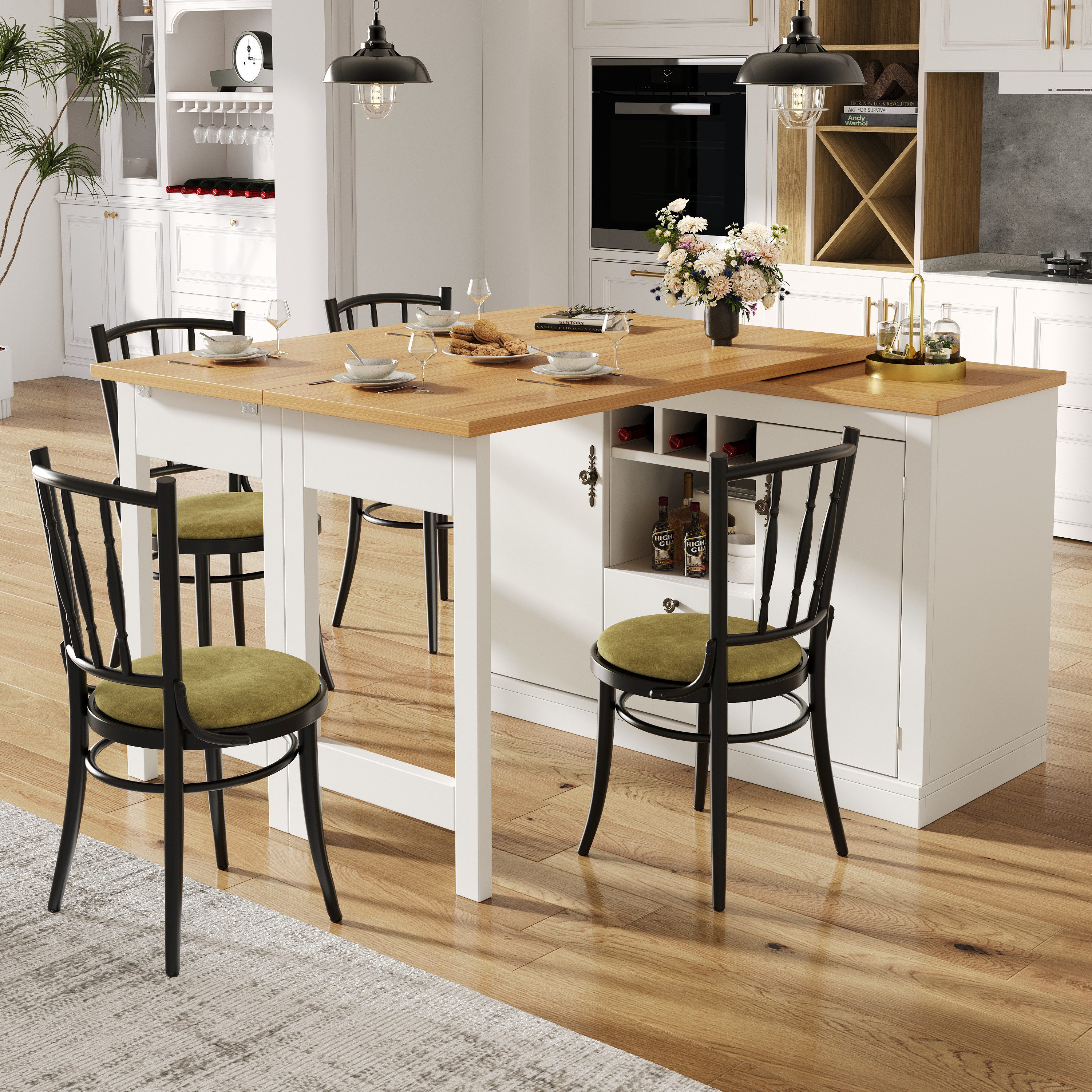 KLAM HOME Bartisch Hochwertiger Ausziehbarer Bartisch mit 360° Drehfunktion und Stauraum (schwarzer ausziehbarer Design-Stehtisch), Längenverstellbar von 120-180cm, Wohnzimmer, Esszimmer, Homeoffice