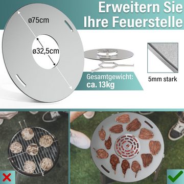 LAWA Living and Lifestyle Holzkohlegrill 70cm 304 / V2A Edelstahl mit 75 cm Feuerplatte und Auflageeisen, Spar Set, Auflageeisen, Feuerring u. Grillrost, Schürhaken, Dreibein, Feuerrost, BxHxT: 75x48x75