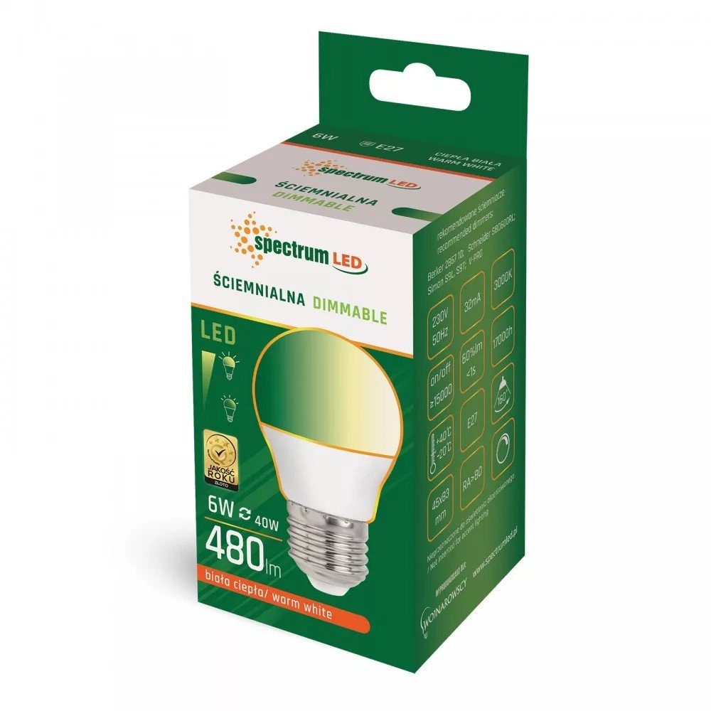 LED-Leuchtmittel 6W 230V 480lm DIMMBAR, Warmweiß G45 = 40W LED E27 Warmweiß 3000K spectrum E27, LED Tropfenform