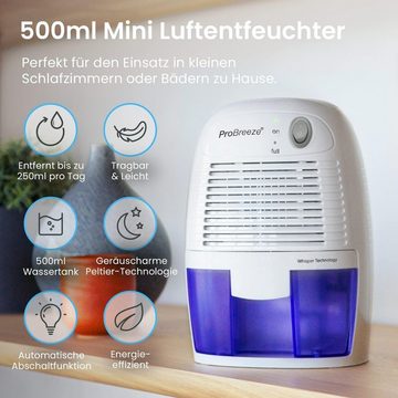 Pro Breeze Luftreiniger Mini Luftentfeuchter 500ml gegen Feuchtigkeit, für 15 m² Räume, Geräuscharm und Kompakt für Kleine Räume, Automatisches Abschalten