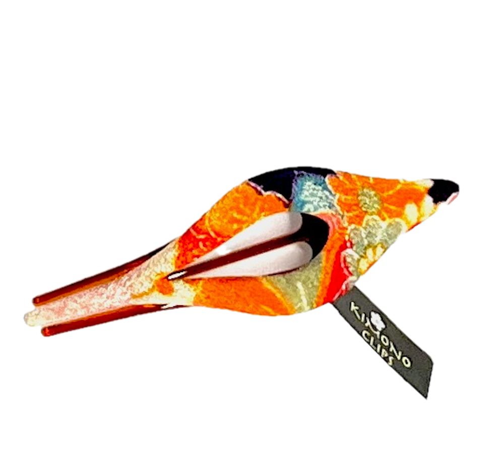 LK Trend & Style Haarclip Finch ist ein schlanker Clip mit Blumenmuster, durch die schlanke Länge greift die Spange viel Haar, Kimono Clip steht für Qualität, jeder Clip kann je nach Schnitt des Stoffes variieren, Unikat