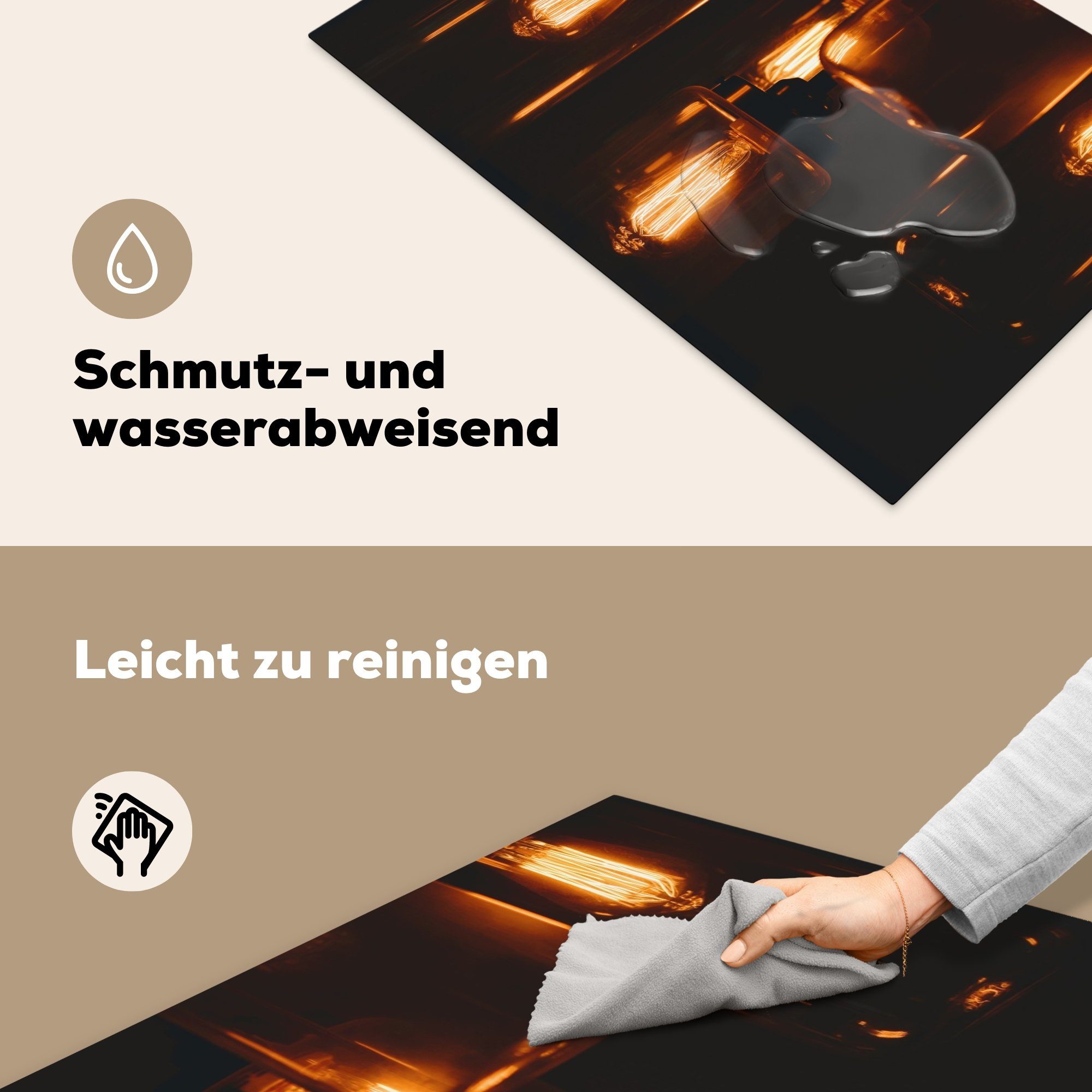 cm, Lampe für Induktionskochfeld Licht, Vinyl, MuchoWow (1 küche, tlg), Schutz Ceranfeldabdeckung Herdblende-/Abdeckplatte die 81x52 - - Gold