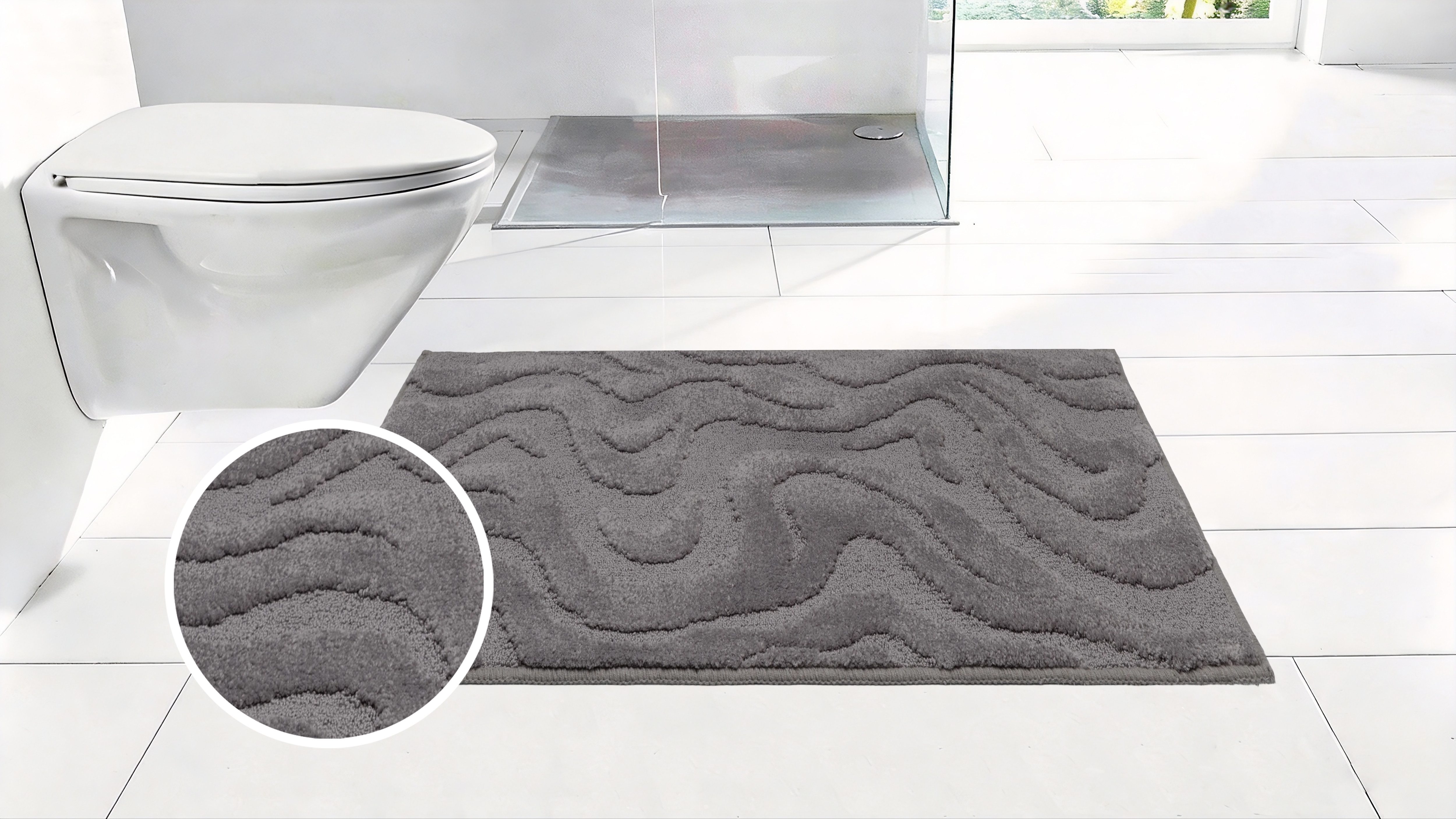 OTTO home Badematte Wave, Badvorleger, Badezimmer Teppich, Höhe 10 mm, rutschhemmend beschichtet, schnell trocknend, fußbodenheizungsgeeignet, Polyester, rechteckig, Hoch-Tief-Effekt, modernes Muster, Welle, Badteppich, Duschvorleger