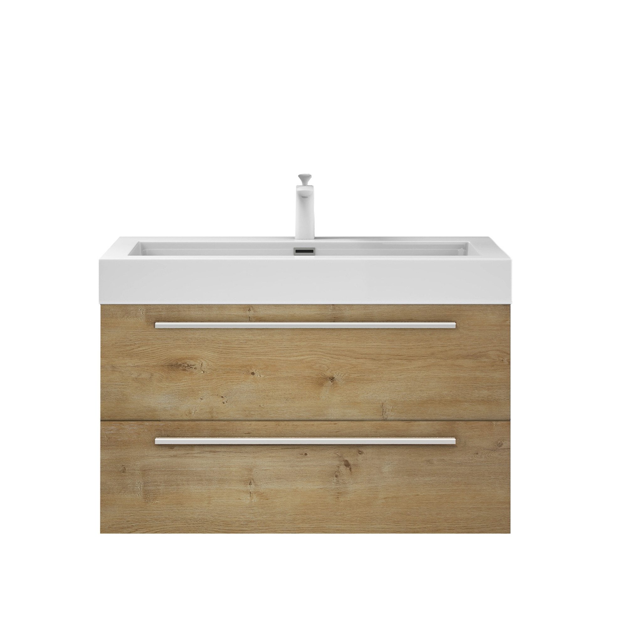 doporro Badezimmer-Set Waschtisch mit Unterschrank 60-100cm mit 2 Schubladen Holz Quadratto, Mineralguss Waschbecken