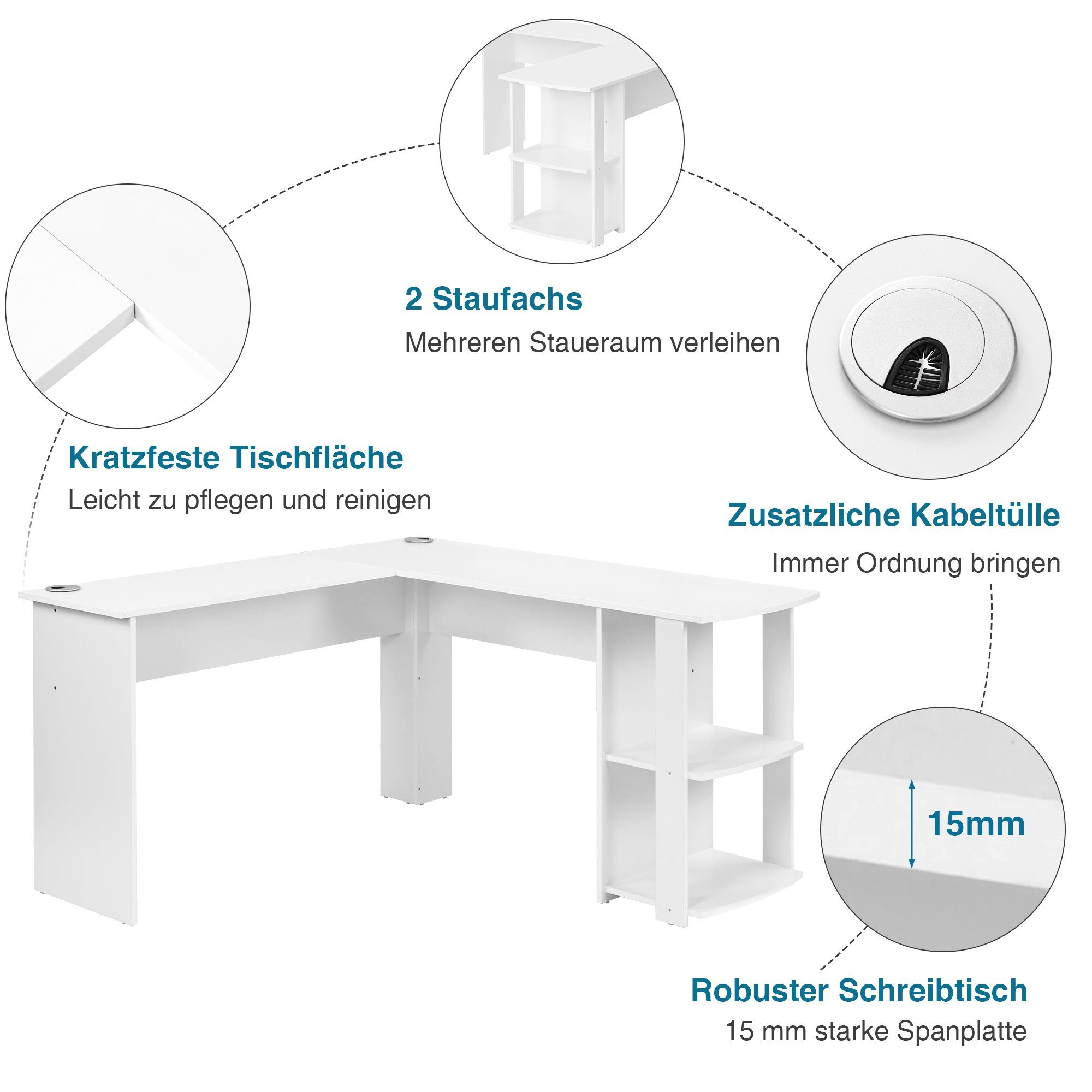 2 Schreibtisch 140 cm abgerundeten mit B: Eckschreibtisch OKWISH (Schreibtisch Computertisch Ablagen),