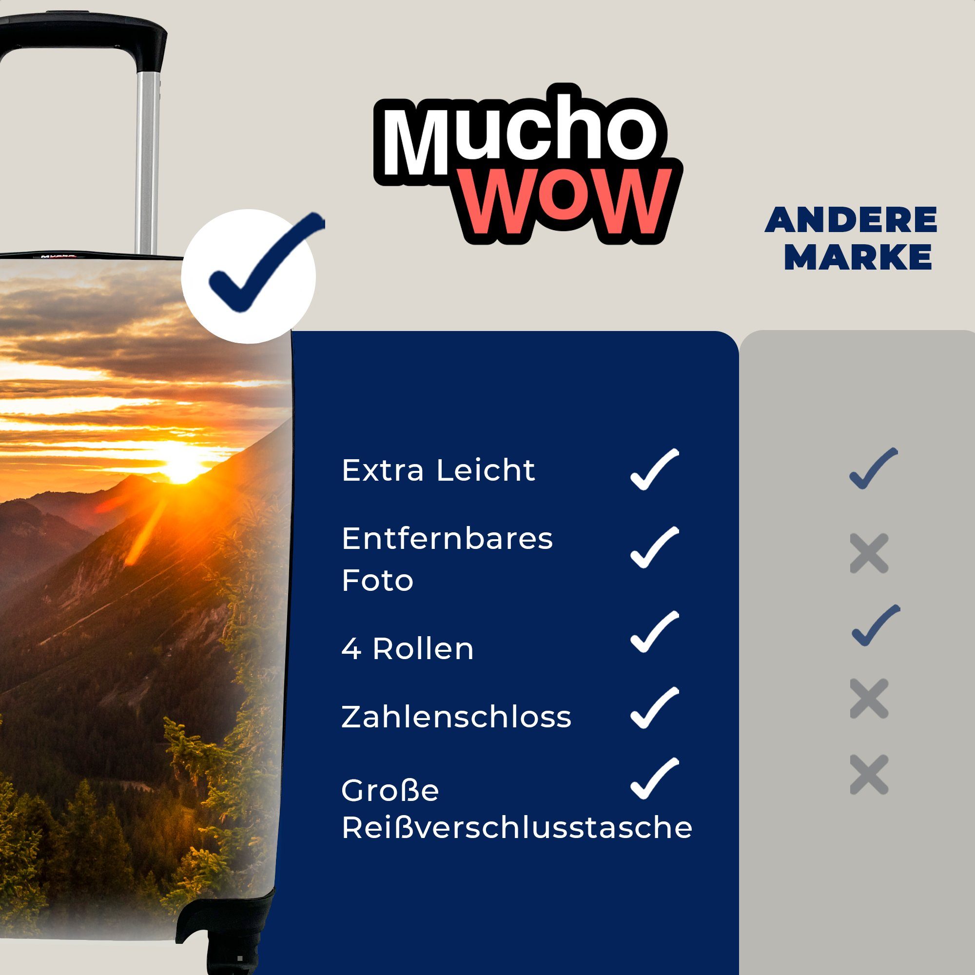 MuchoWow Handgepäckkoffer Alpen - 4 Rollen, rollen, mit Ferien, Trolley, Berg für - Handgepäck Reisekoffer Sonne, Reisetasche