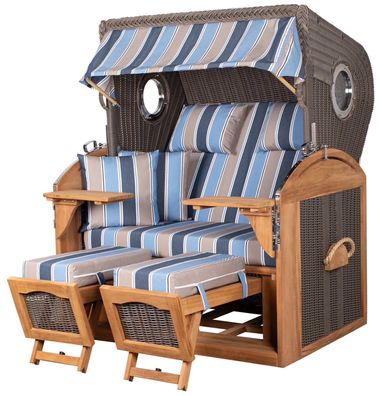 bene living Strandkorb Borkum XL Teak - PE grau - Modell 580, BxTxH: 142x95x170 cm, Volllieger ca. 180 Grad, Nordsee-Strandkorb Komplettset, inkl. Liftersystem und Bullaugen