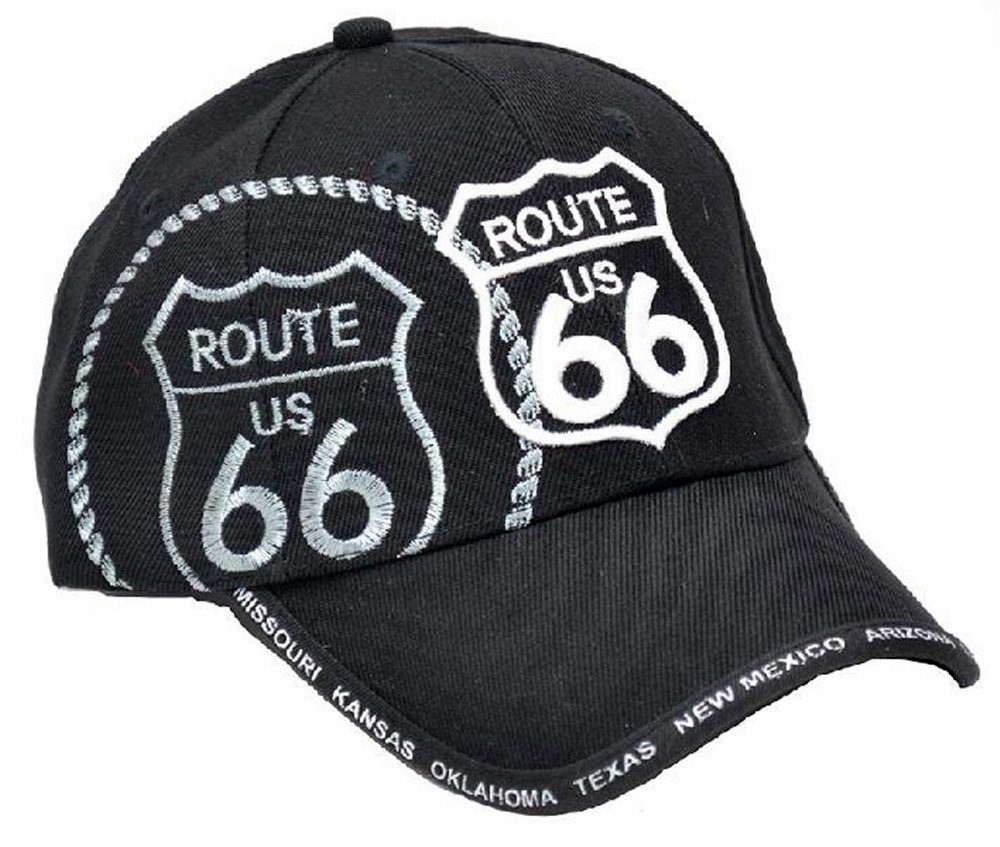 Westernlifestyle Baseball Cap Mütze mit Schild bestickt Route 66 schwarz