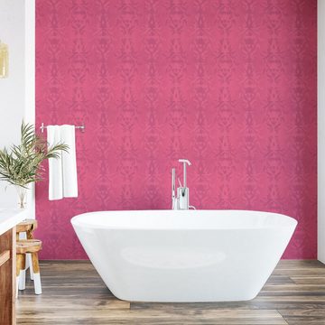Abakuhaus Vinyltapete selbstklebendes Wohnzimmer Küchenakzent, Damast Barock-Blumen-Entwurf