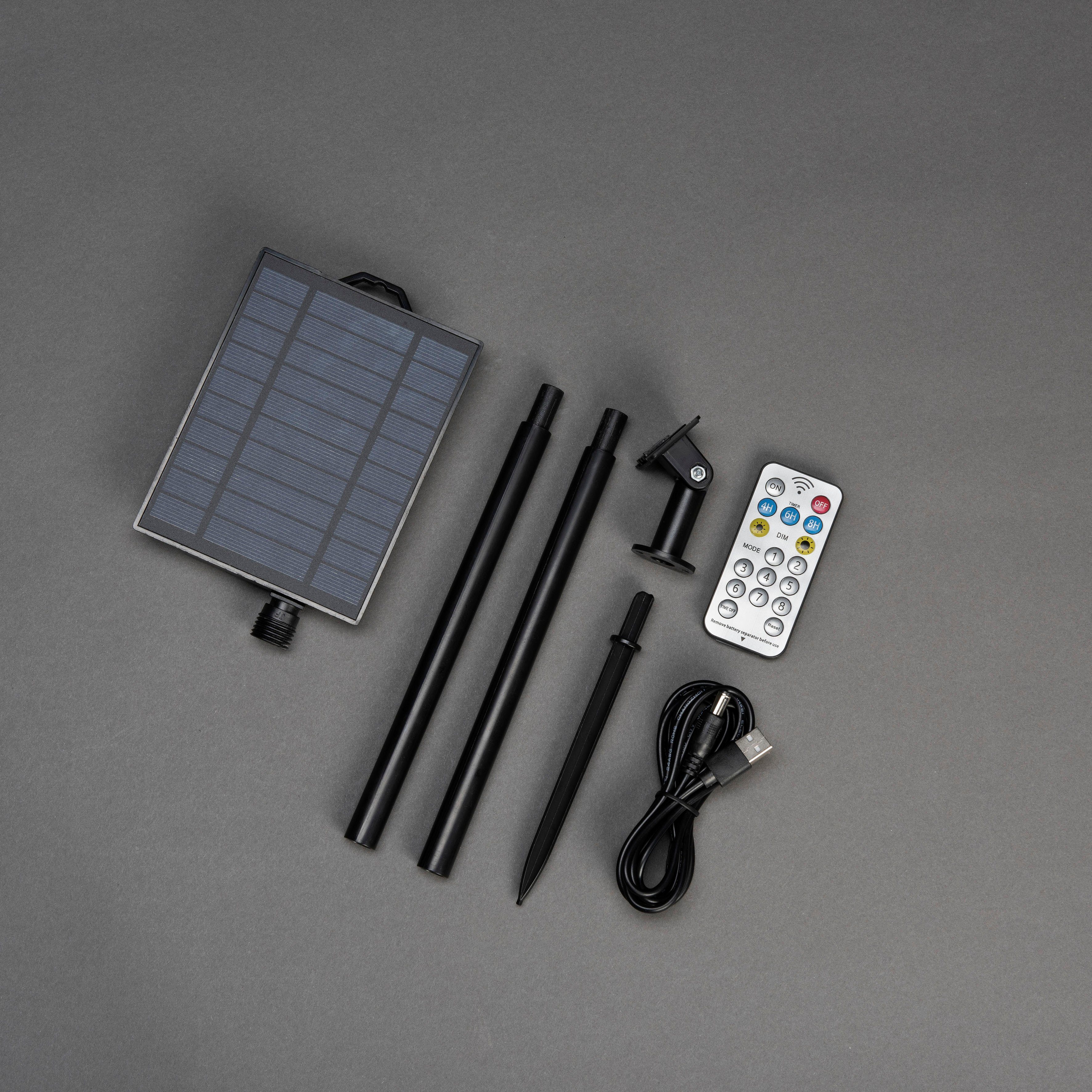 KONSTSMIDE LED-Lichtervorhang LED Solar Sternen Lichtervorhang, 77 bernsteinfarbene Dioden, 77-flammig, Fernbedienbar, 8 Lichtfunktionen, Timer,  Solarbox über USB aufladbar