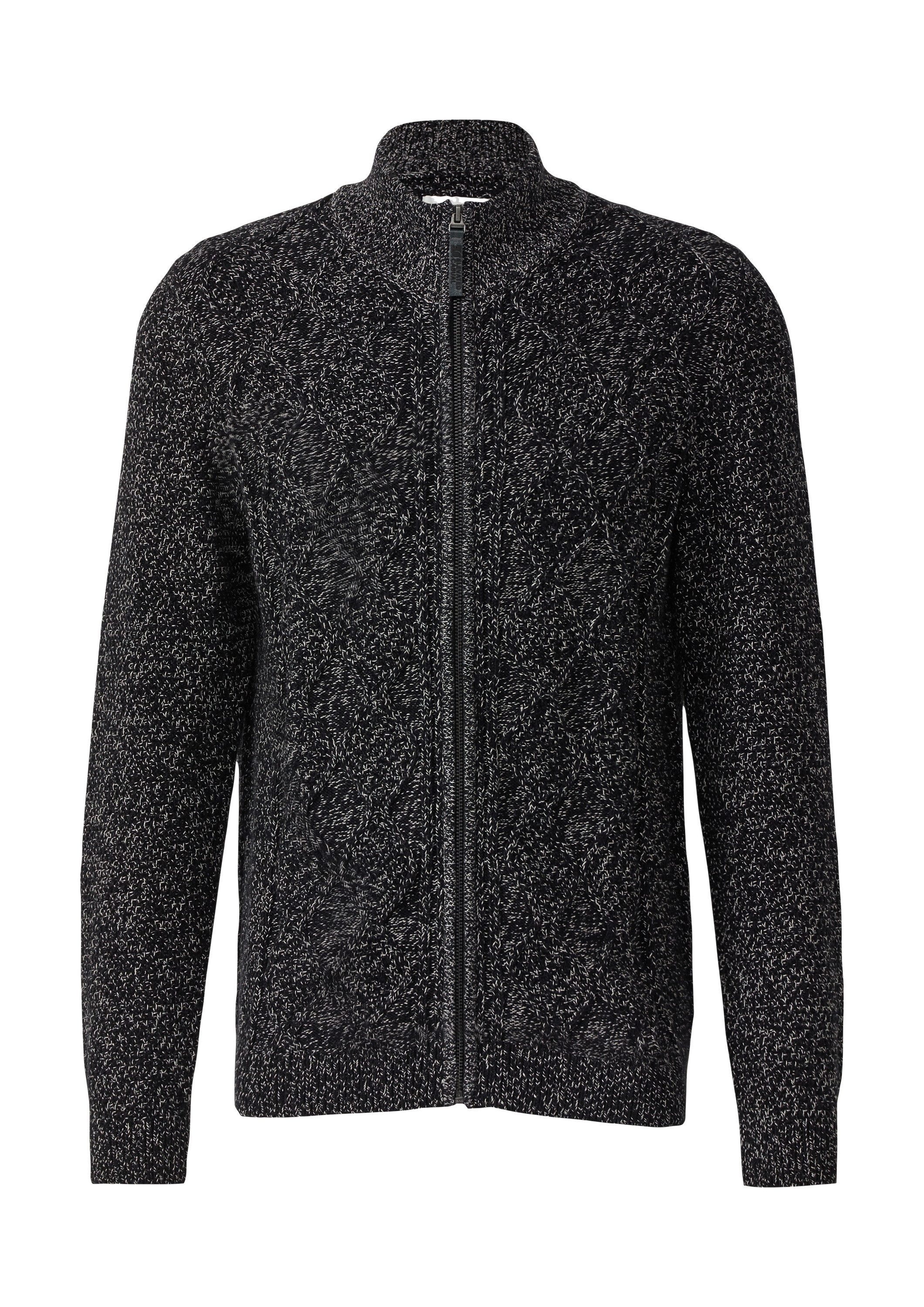 s.Oliver Cardigan Strickjacke Bi-Colour Strickjacke mit Zopfmuster und Stehkragen