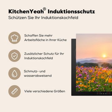 MuchoWow Herdblende-/Abdeckplatte Blumen - Sonnenuntergang - Berg, Vinyl, (1 tlg), 59x52 cm, Ceranfeldabdeckung für die küche, Induktionsmatte