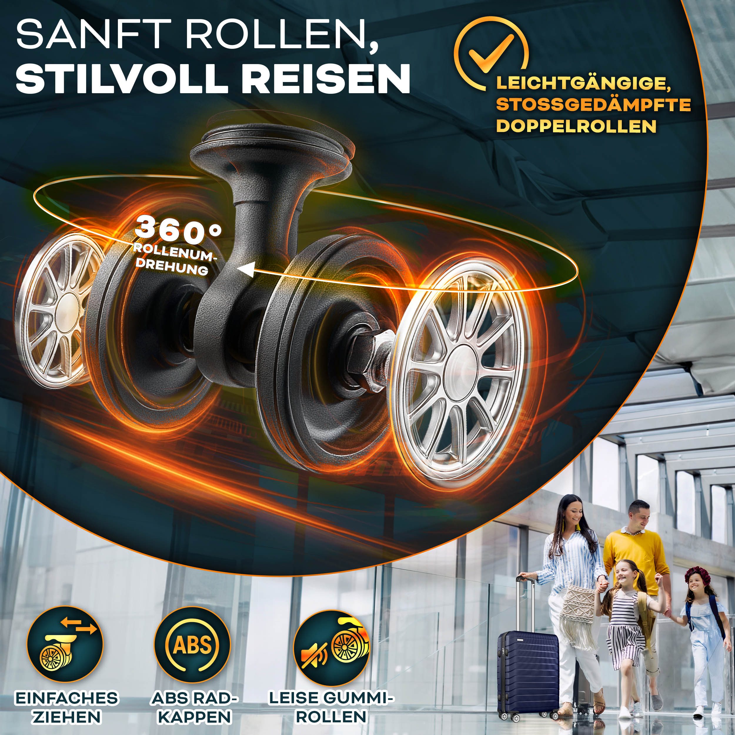 tillvex Trolleyset tillvex® Reisekoffer Set Koffer Hartschale Trolley Kofferset Tasche, (TSA Schloss Rollkoffer S-M-L-XL, 4 tlg., 4 Rollen Trolley Gepäck Koffer), Reisekoffer Set 4-TLG. + Gepäckwaage, 8X Gurte & 4X Anhänger Kofferset