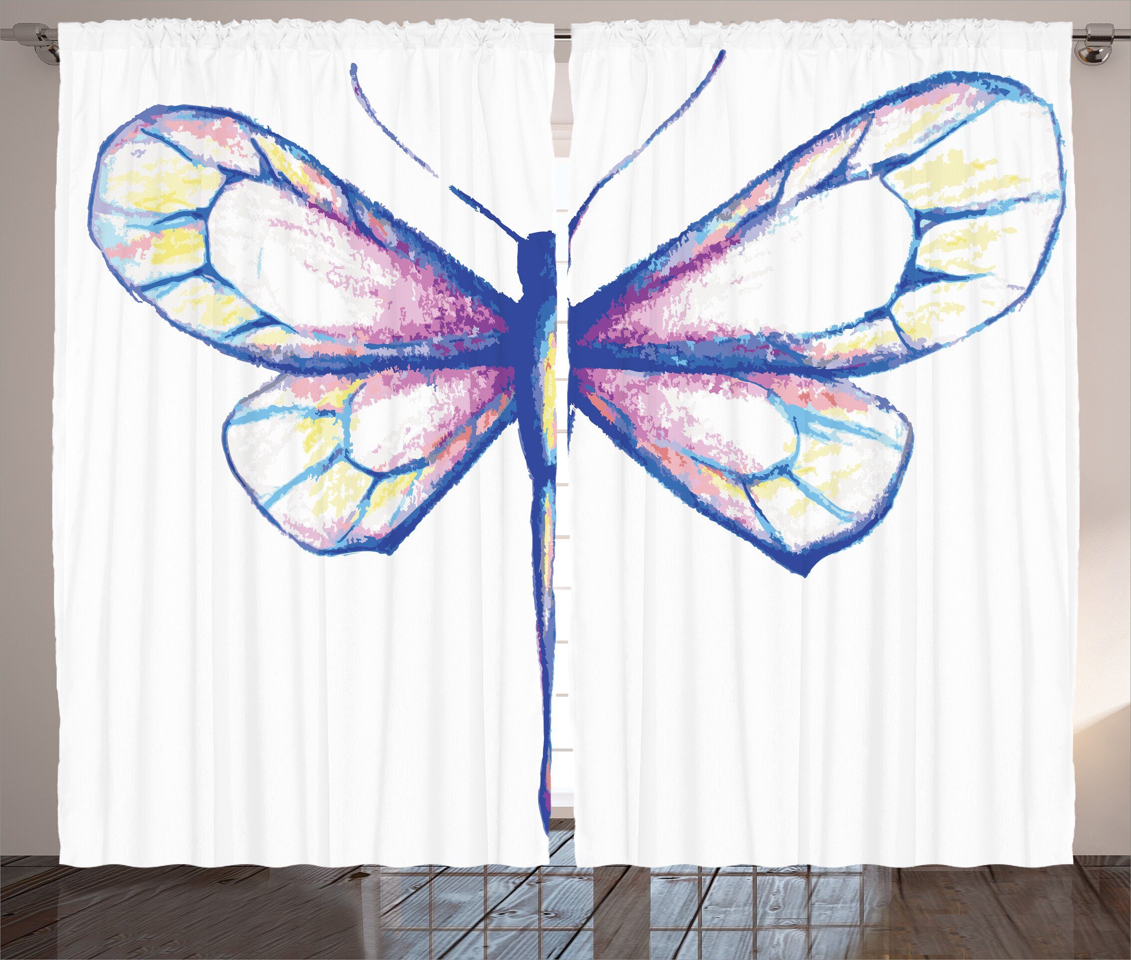 Gardine Schlafzimmer Kräuselband mit und Schmetterlings-Design Schlaufen Abakuhaus, Vorhang Tier Kunst Haken