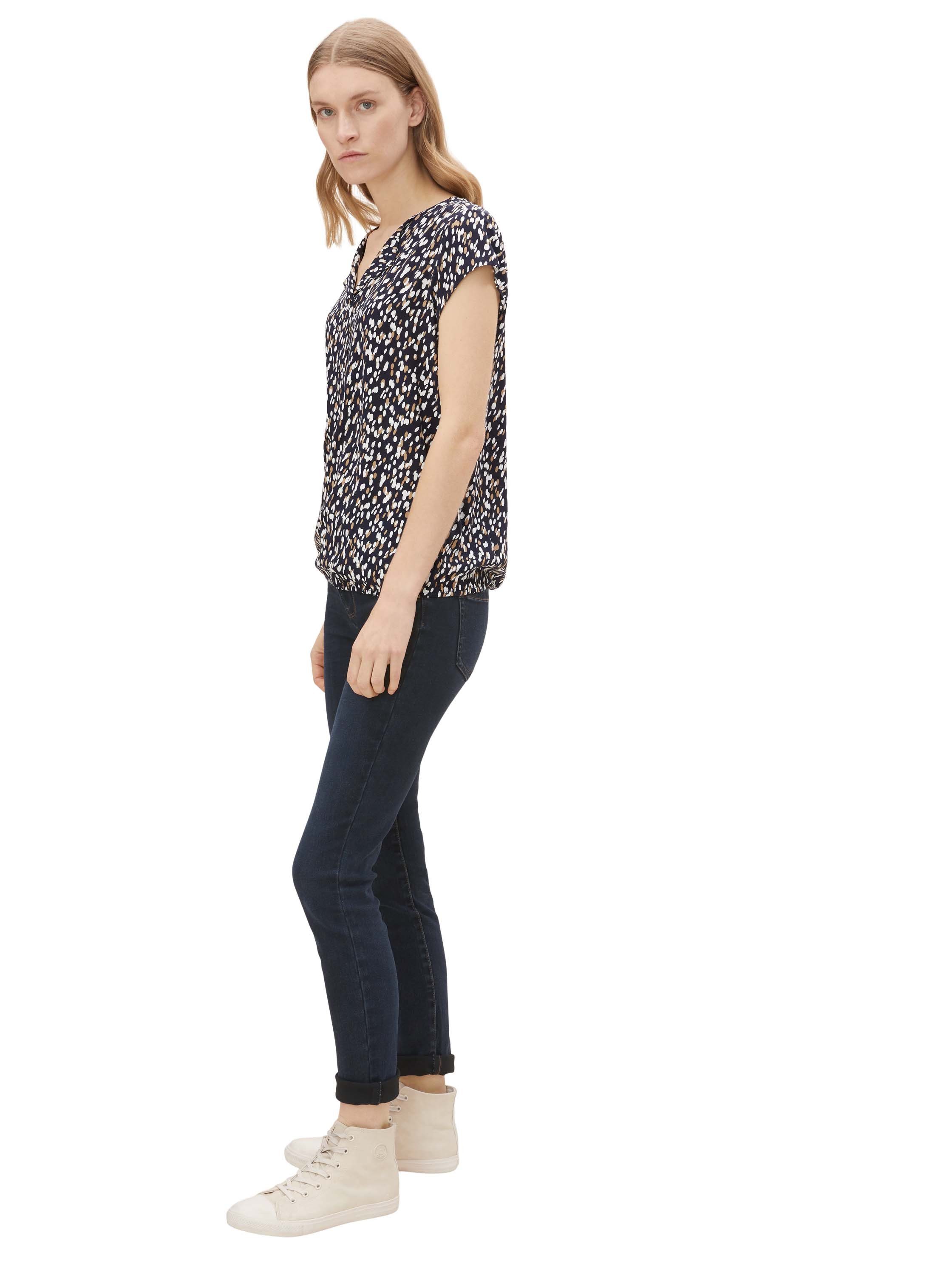 TOM TAILOR Kurzarmbluse Gemusterte Bluse mit LENZING(TM) ECOVERO(TM)
