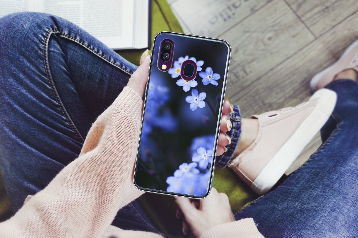MuchoWow Handyhülle für Samsung Galaxy A40 Nahaufnahme eines Vergissmeinnicht, Smartphone-Bumper, Print, Handy Schutzhülle Dünn