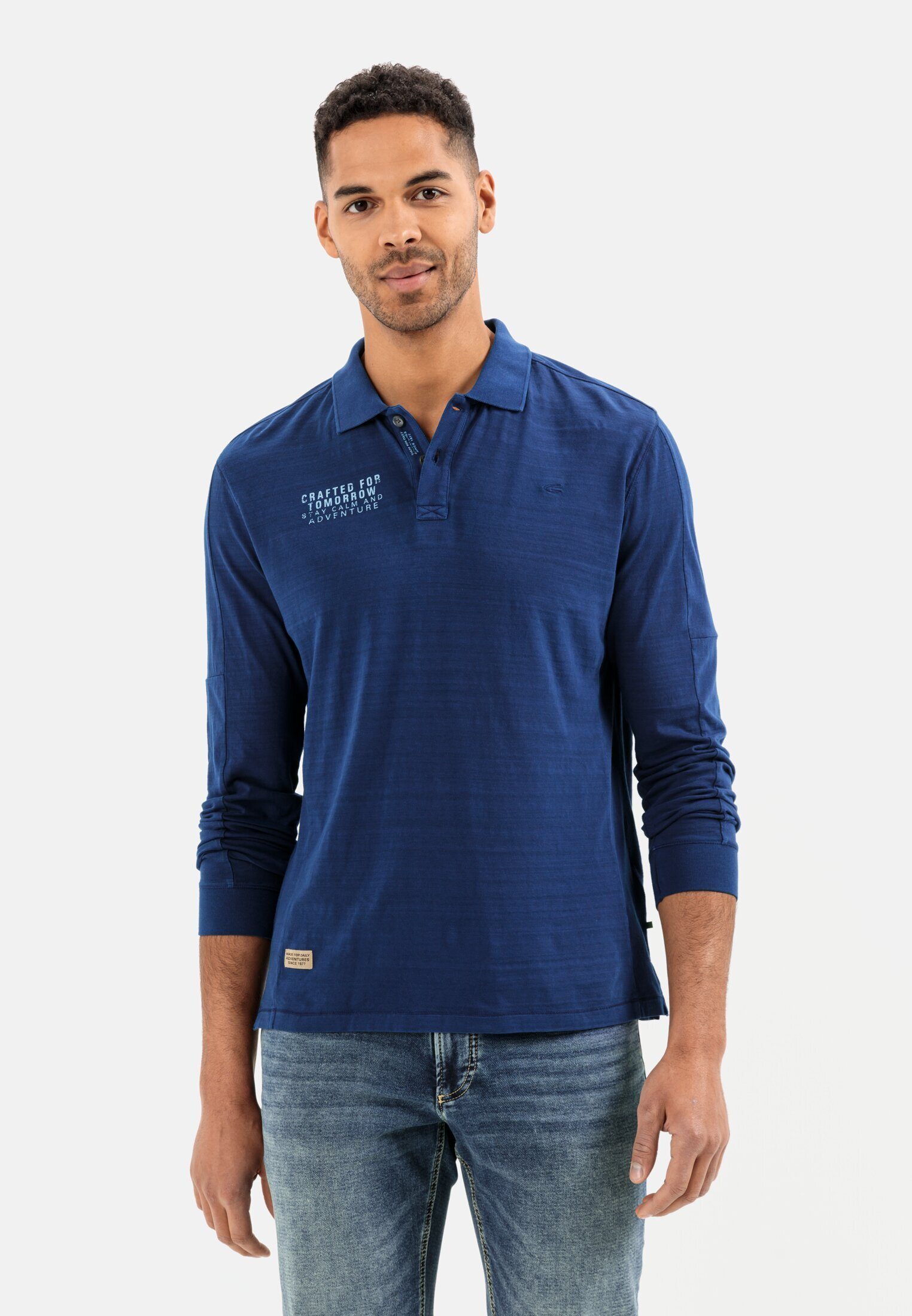 Poloshirt aus reiner Baumwolle Shirts_Langarm-Poloshirt active camel Blau