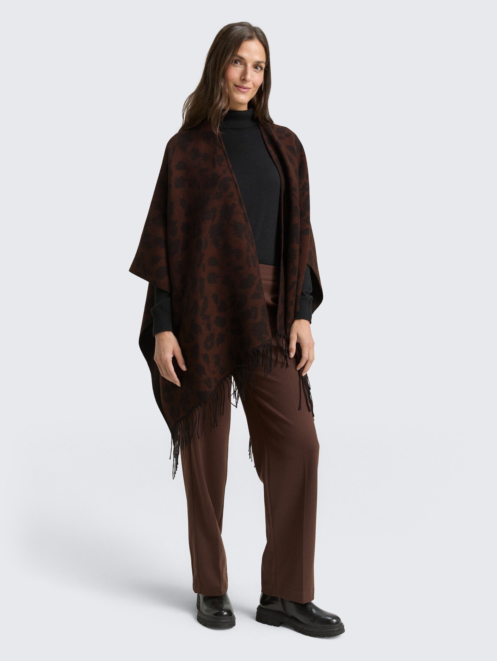 TOM TAILOR Strickponcho Accessoire Cape mit Leo-Print