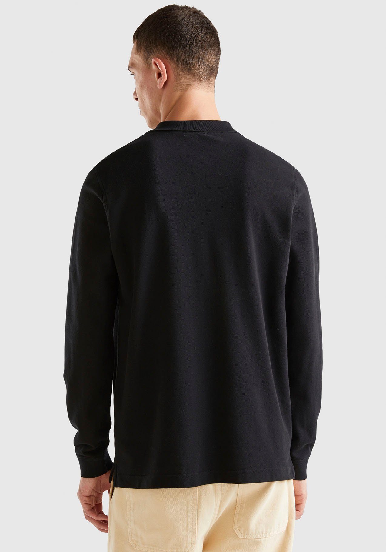 United Colors of Benetton Langarm-Poloshirt seitlichen, kleinen Schlitzen mit schwarz