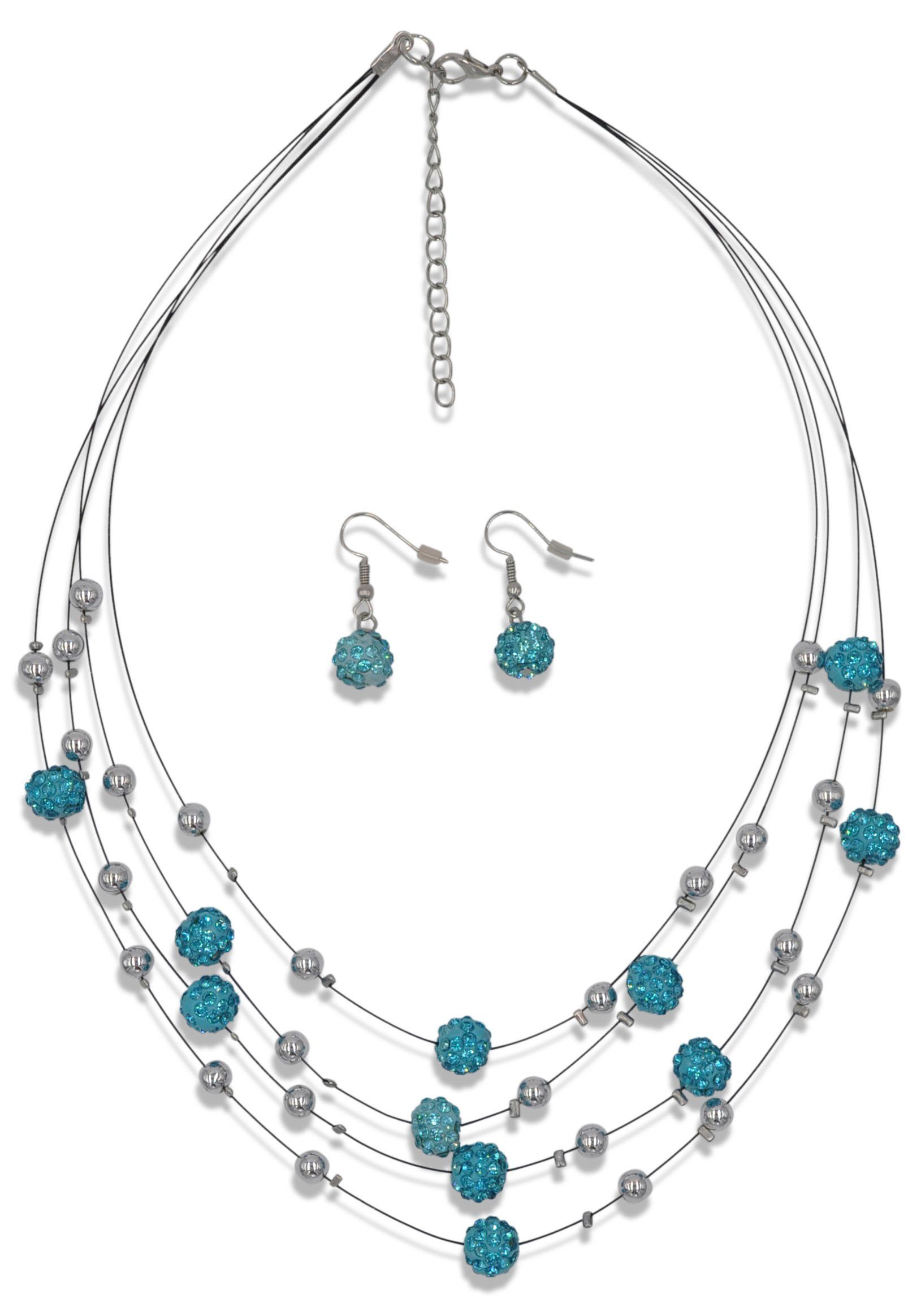 Firetti Collier-Set Blue Crystal (Set, mit metallfarben-hellblau Glasstein 3-tlg)
