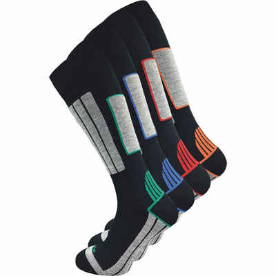 GAWILO Skisocken für Herren mit wärmender Wolle und spezieller Funktionspolsterung (4 Paar) Spezielle Konstruktion sorgt für Stabilität & hält Füße warm & trocken