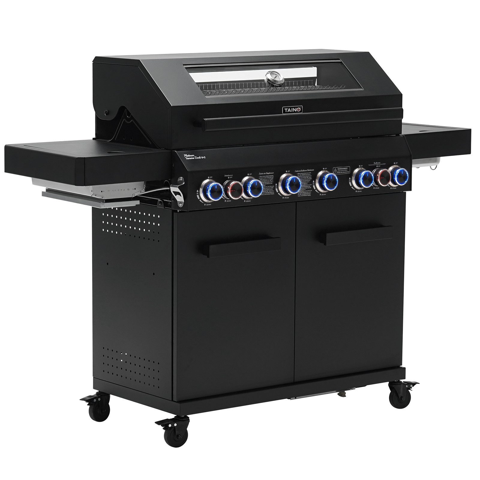 TAINO Gasgrill, PLATINUM YAMARA DARK 6+2, Gusseisenrost, Backburner, Sear-Brenner
