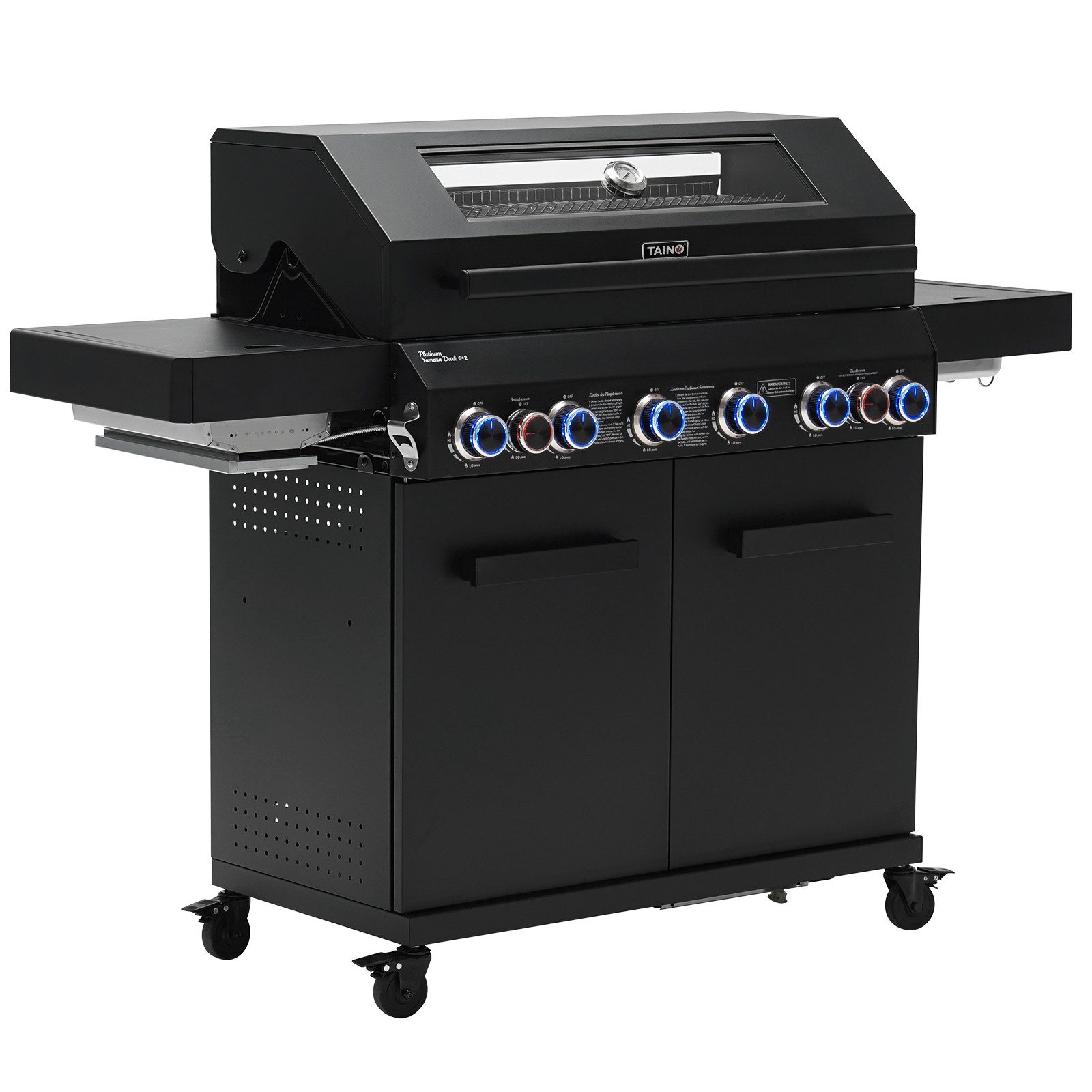 TAINO Gasgrill PLATINUM, YAMARA DARK 6+2, Gusseisenrost, Backburner, Sear-Brenner