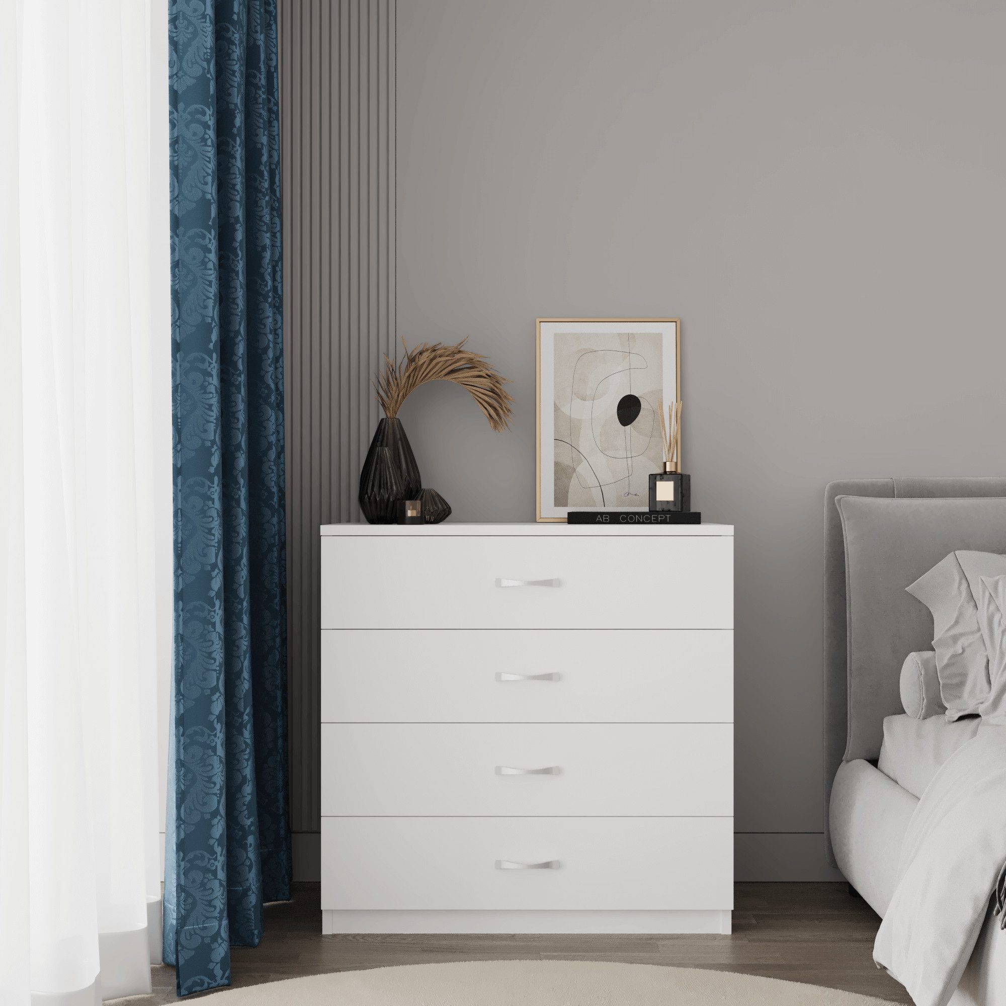 BDR Smart Home Art Kommode Agora Kommode mit 4 Schubladen Weiß Stilvoll & Funktional